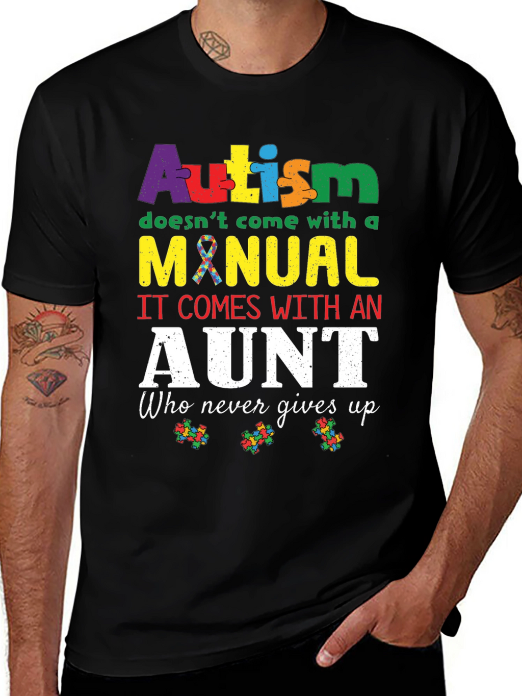 Autism Aunt T-Shirt: Never Gives Up Design