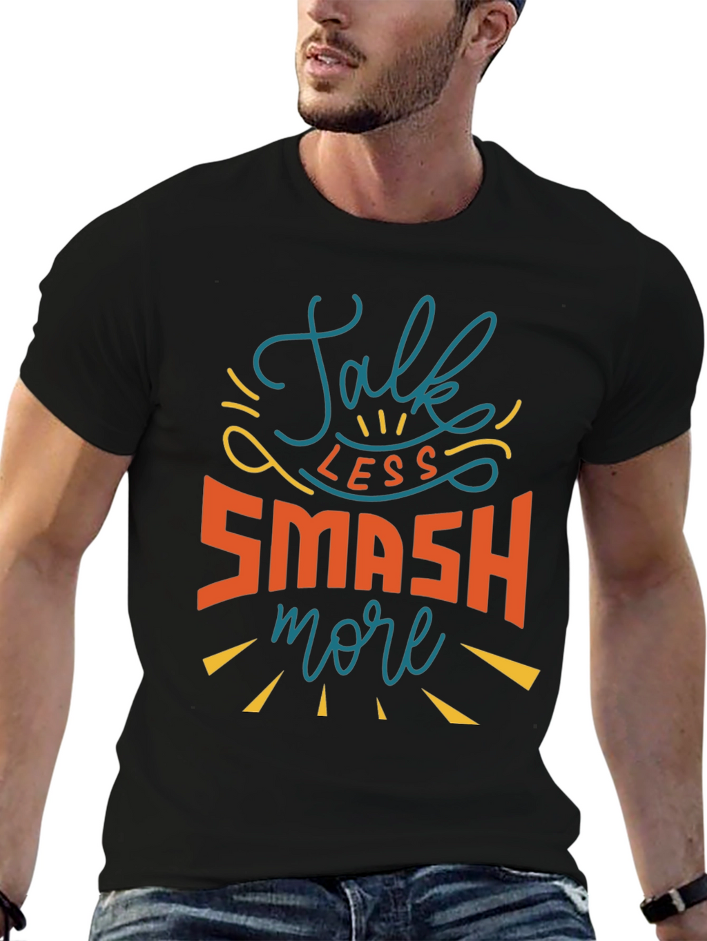Talk Less Smash More Black Graphic Tee