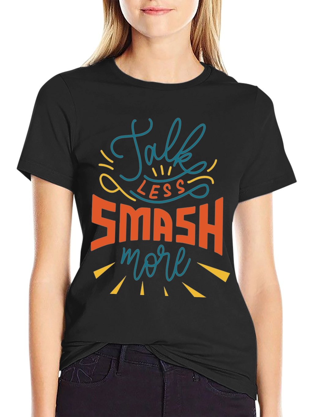 Talk Less Smash More Black Graphic Tee