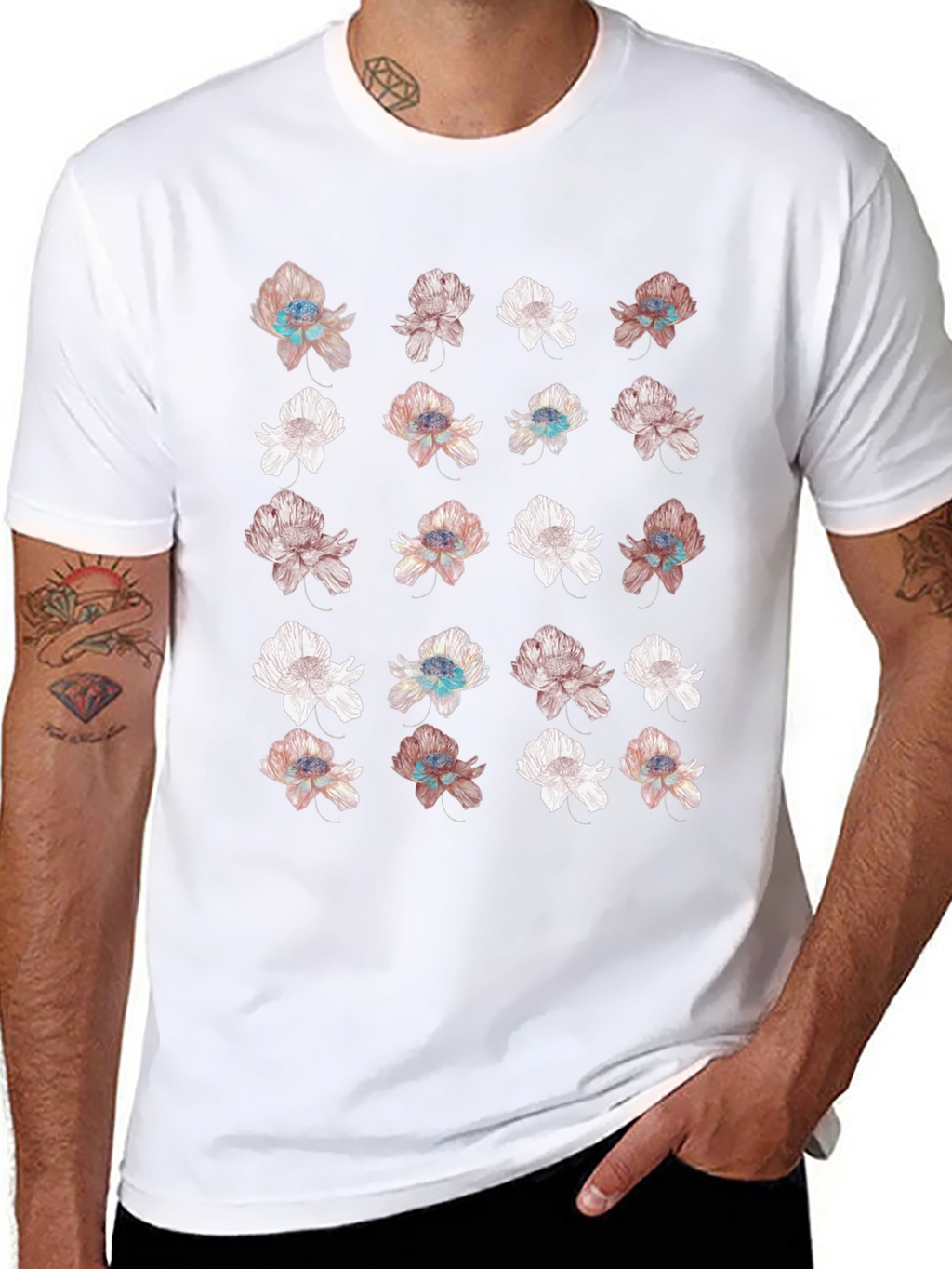 Floral Print Black T-Shirt - Unique Design