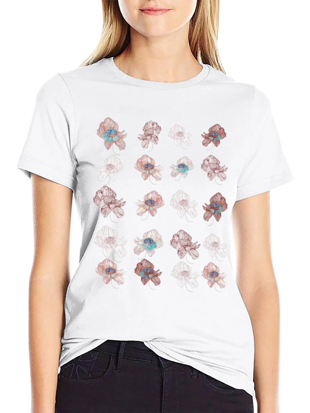 Floral Print Black T-Shirt - Unique Design
