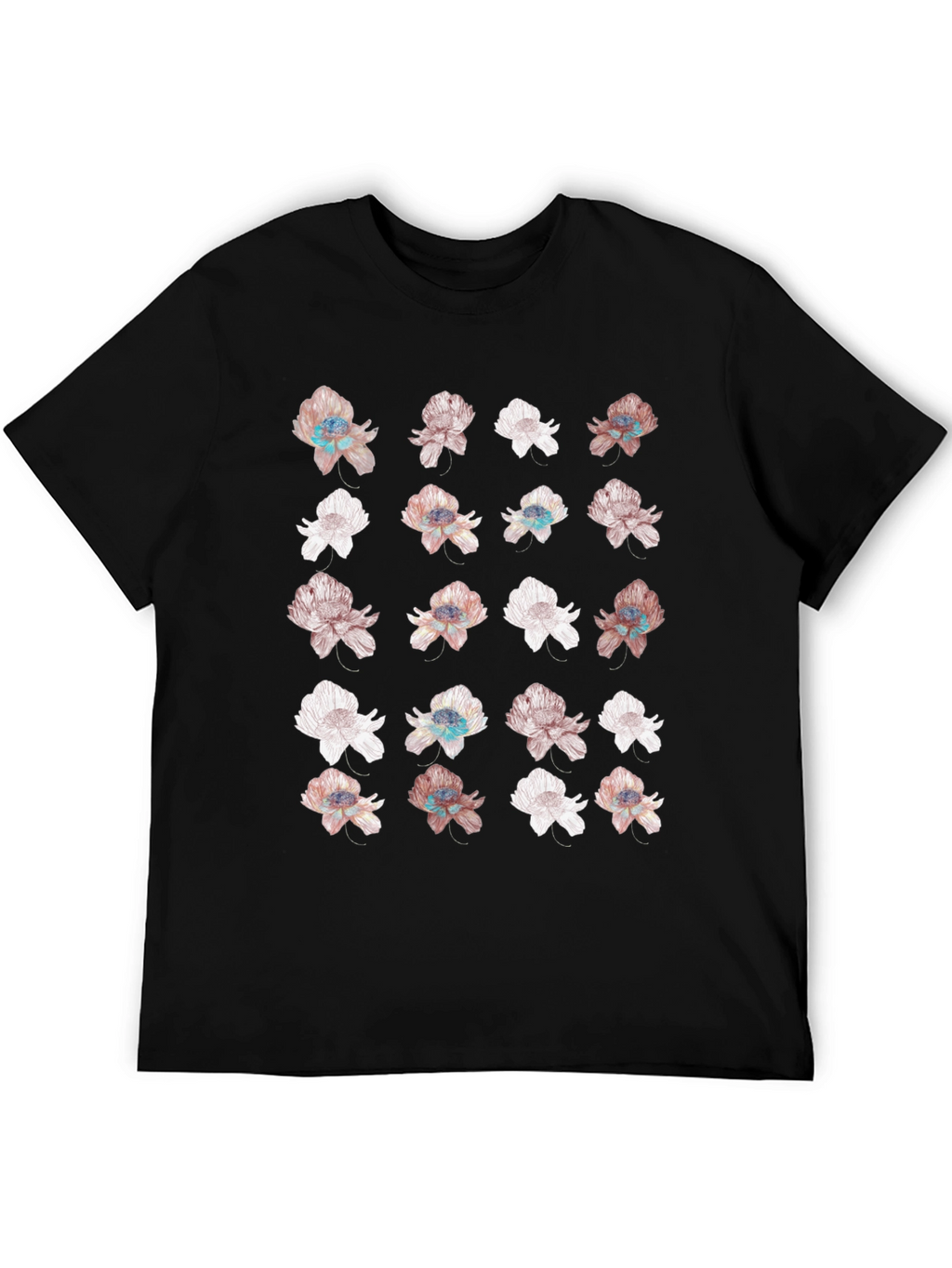 Floral Print Black T-Shirt - Unique Design