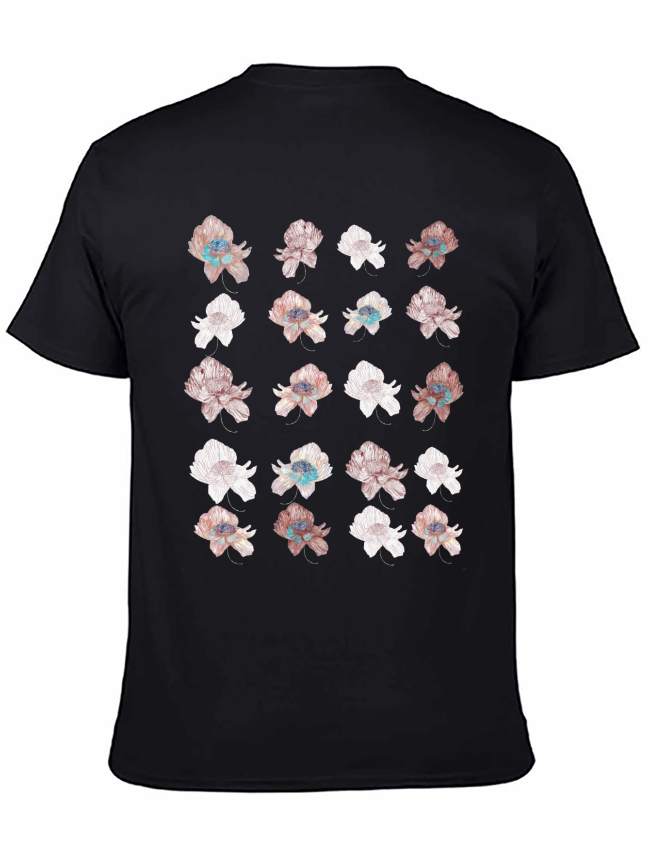 Floral Print Black T-Shirt - Unique Design