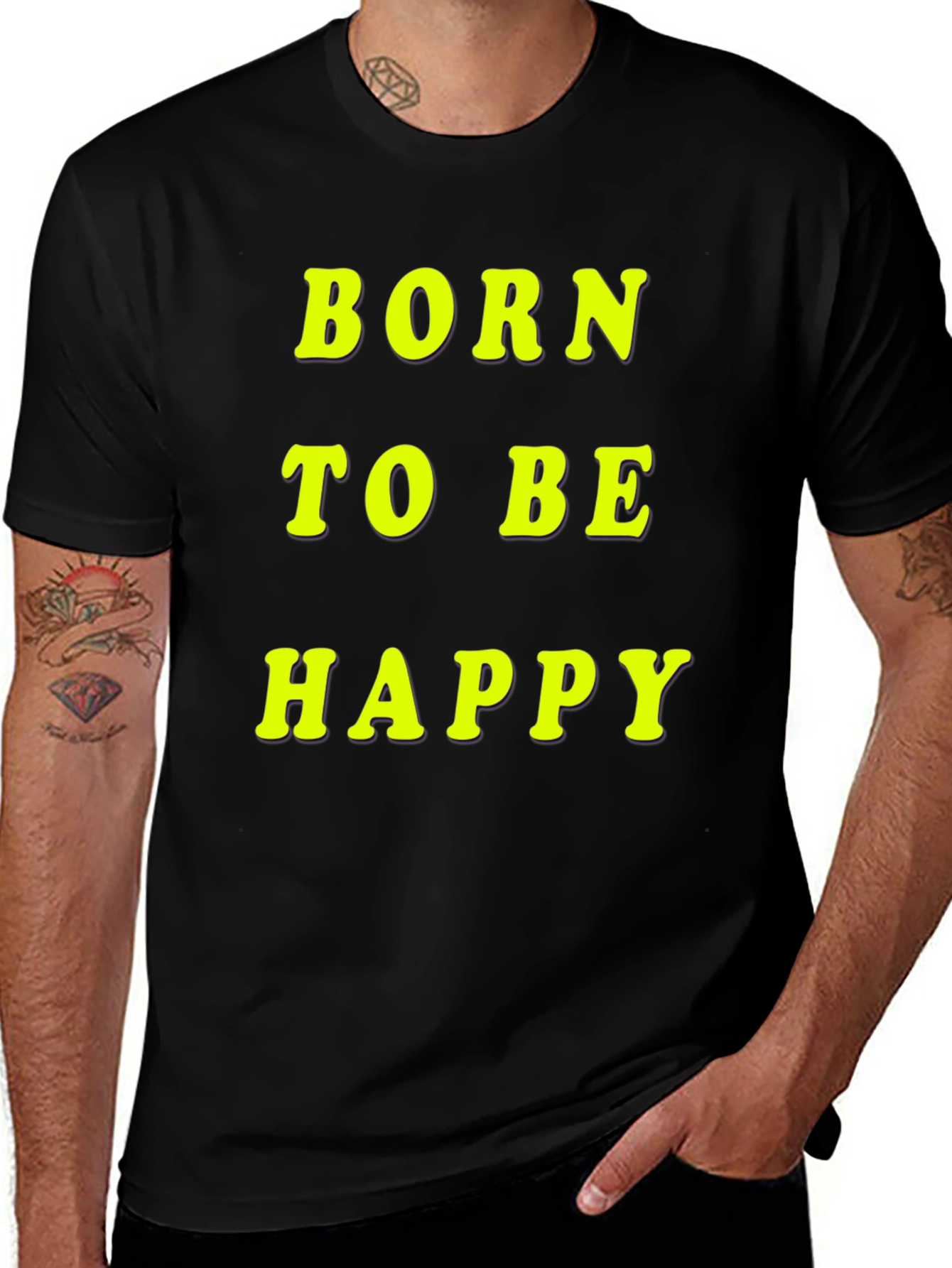 Born To Be Happy Graphic Tee - Black Cotton Comfort