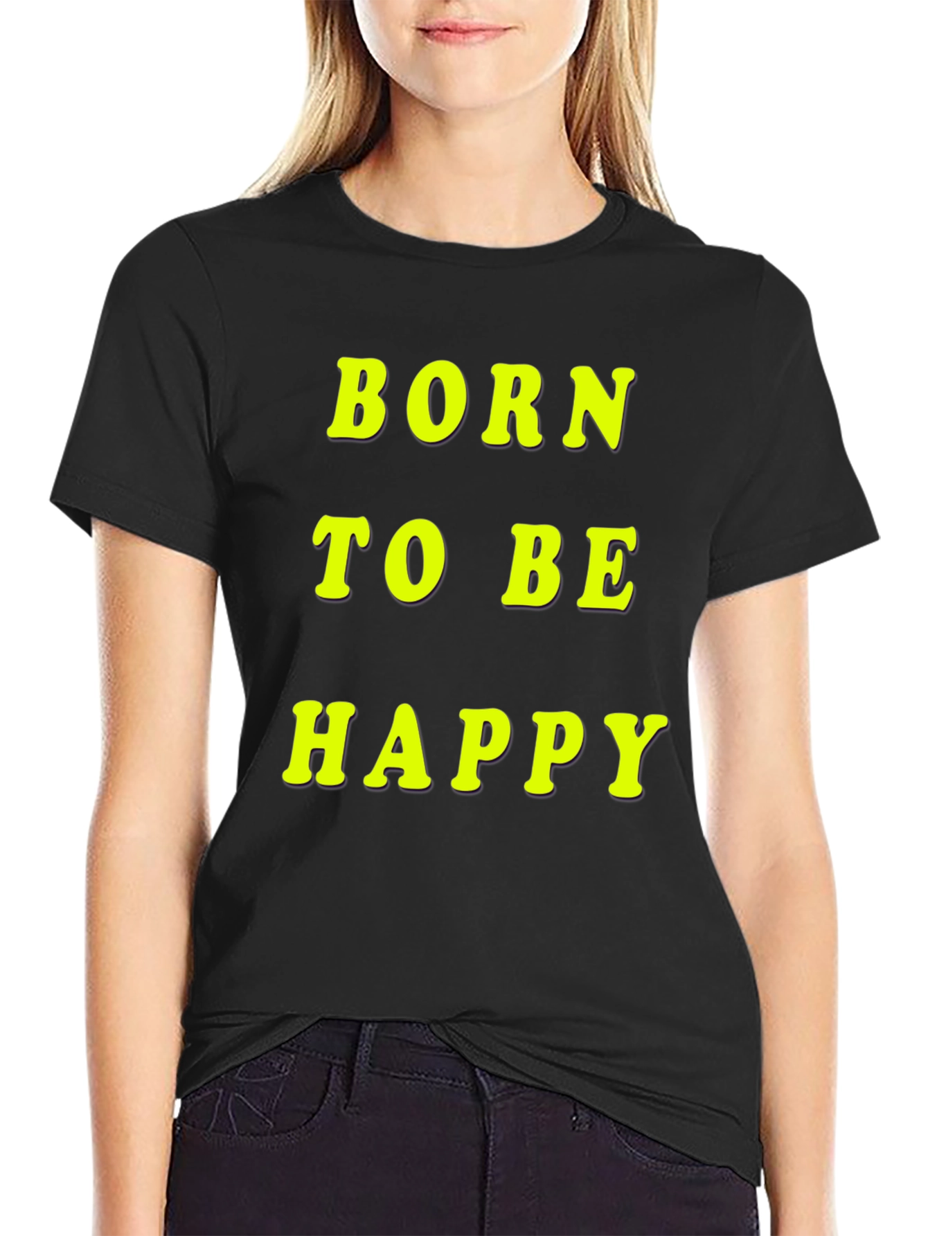 Born To Be Happy Graphic Tee - Black Cotton Comfort