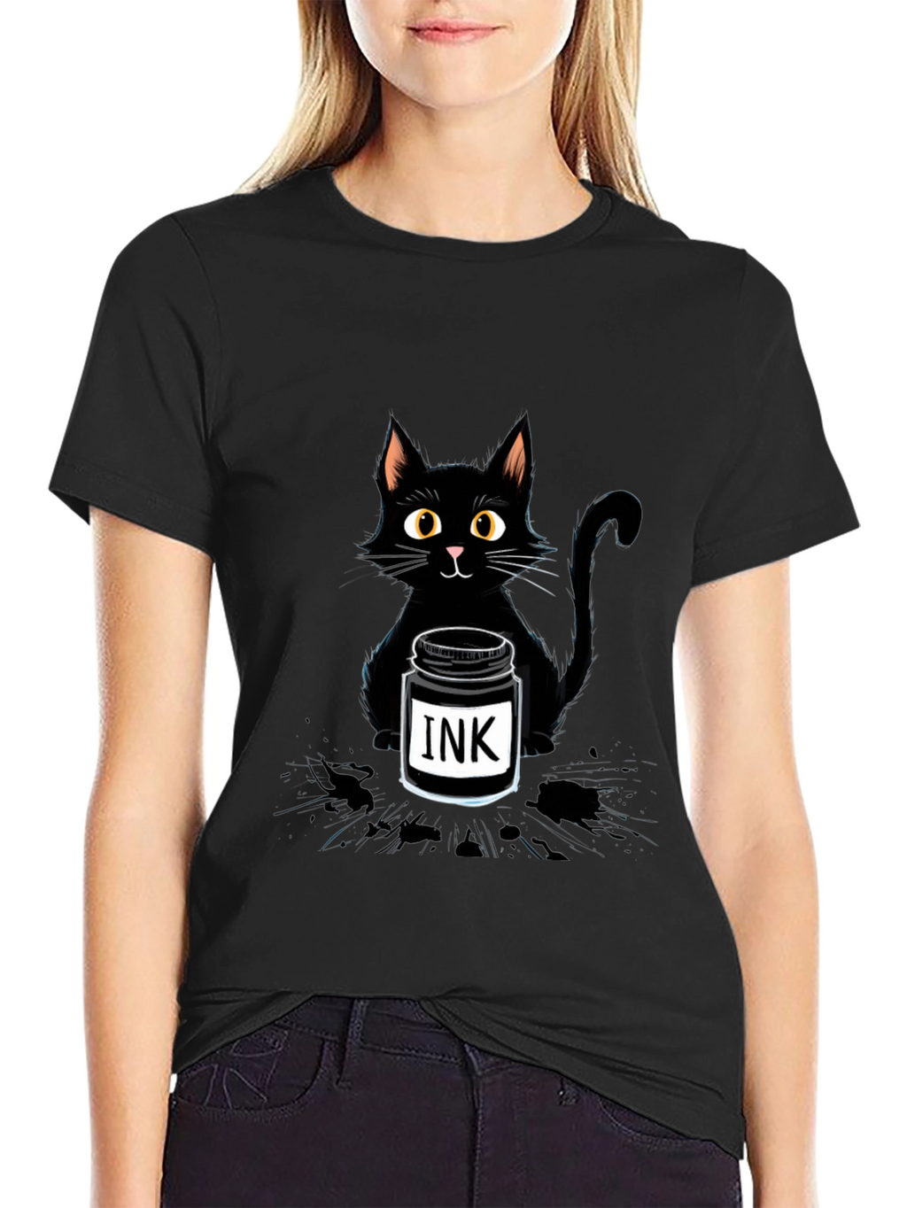 Black Cat with Ink T-Shirt