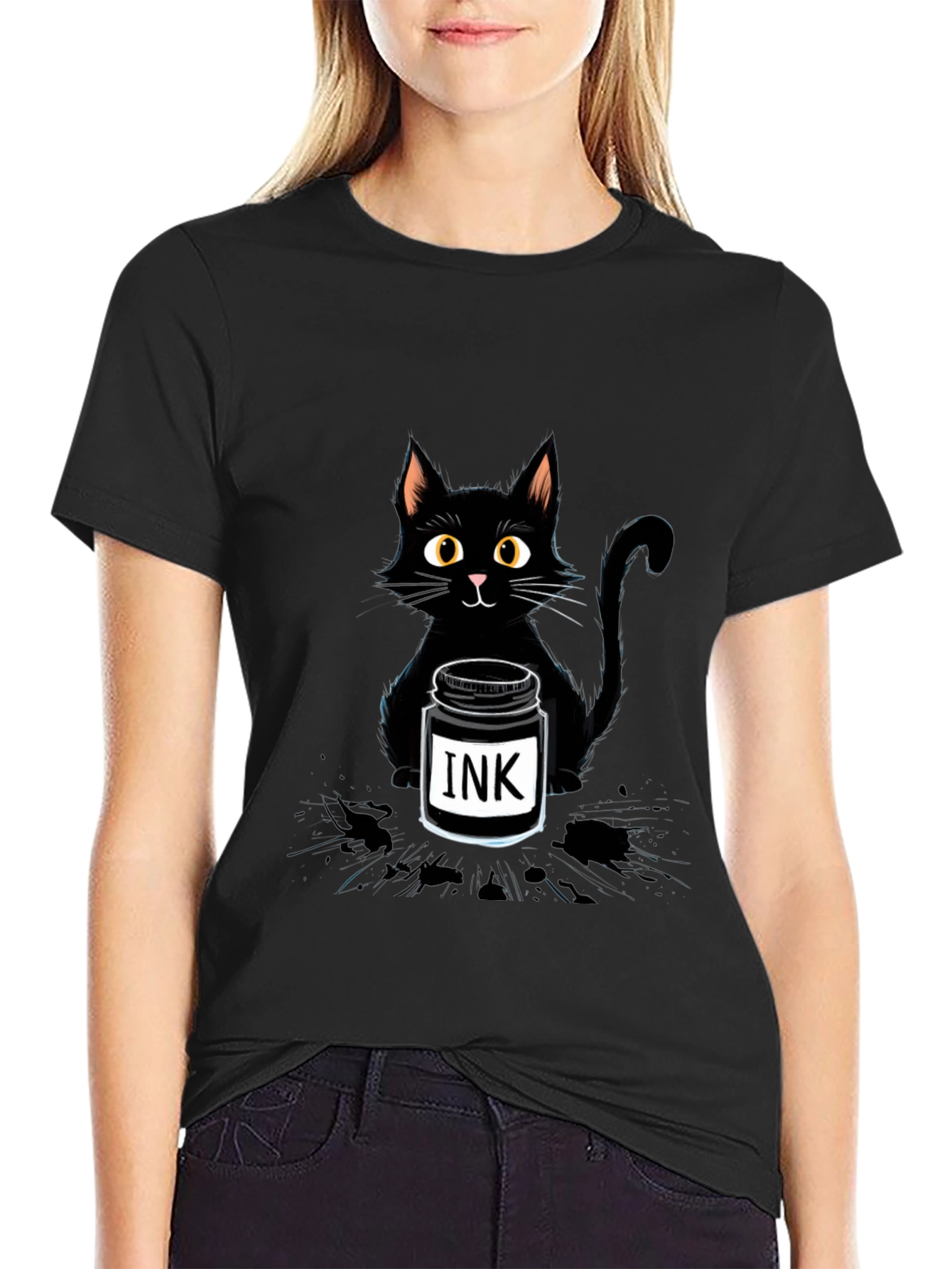 Black Cat with Ink T-Shirt