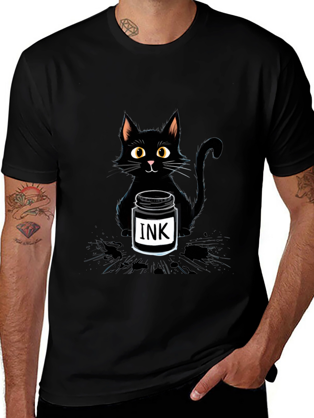 Black Cat with Ink T-Shirt