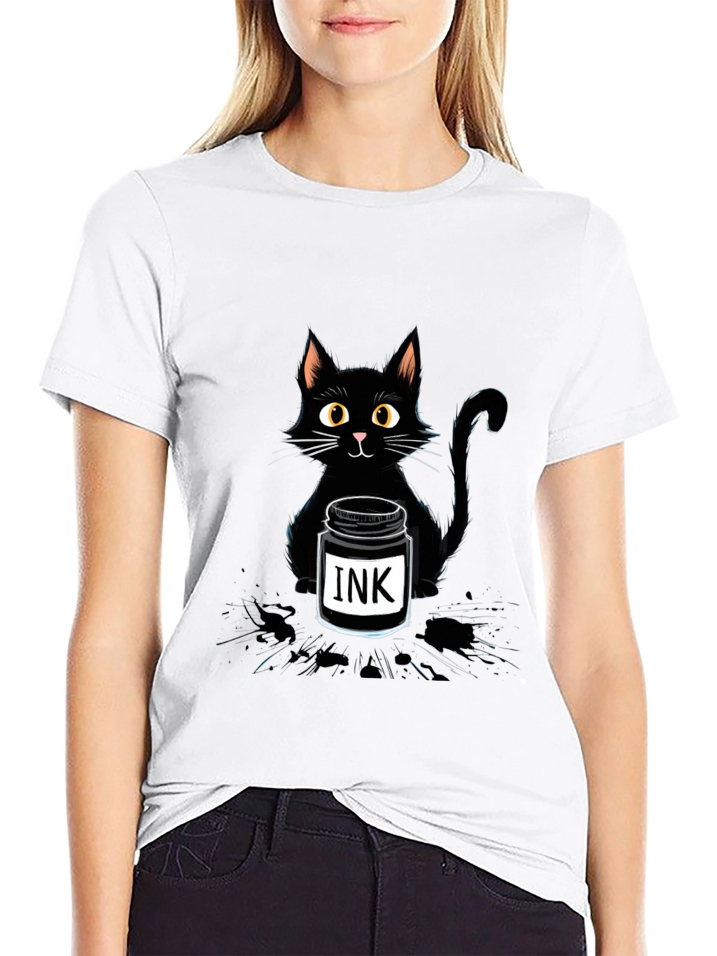 Black Cat with Ink T-Shirt