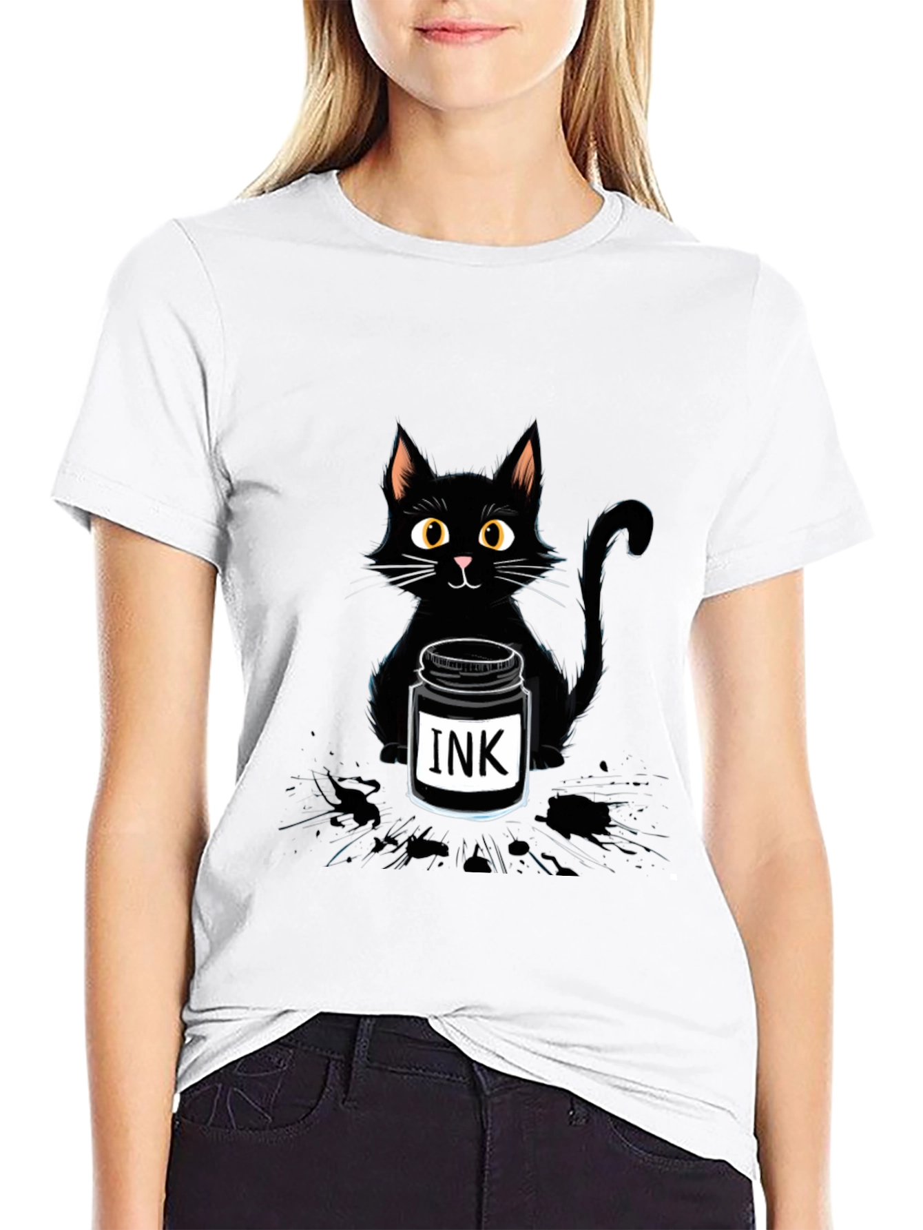Black Cat with Ink T-Shirt