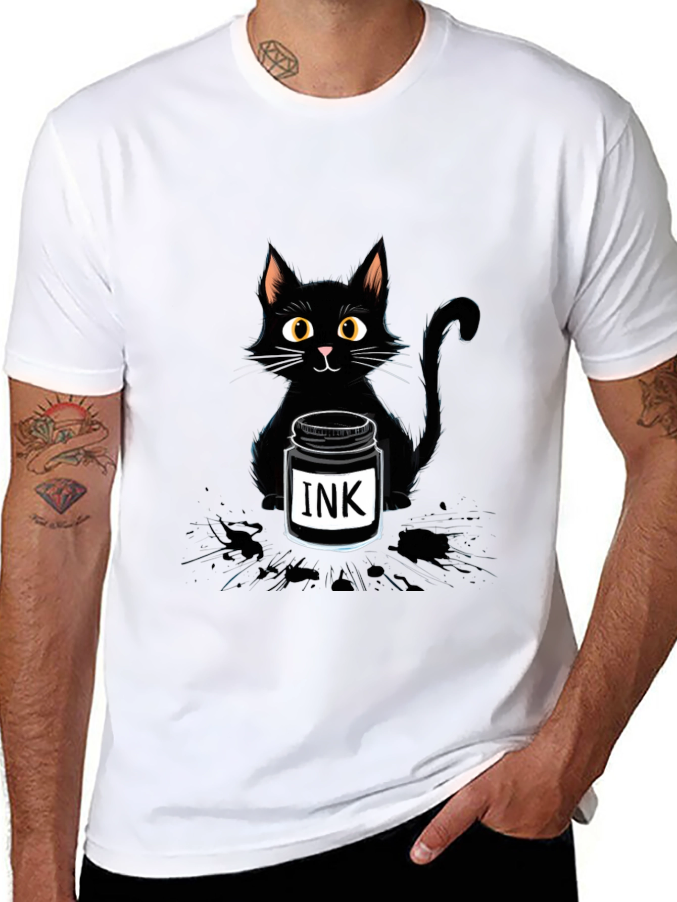 Black Cat with Ink T-Shirt