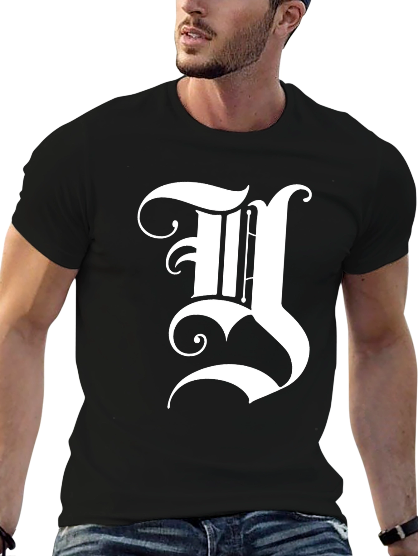 Gothic Initial Y Graphic Black Tee