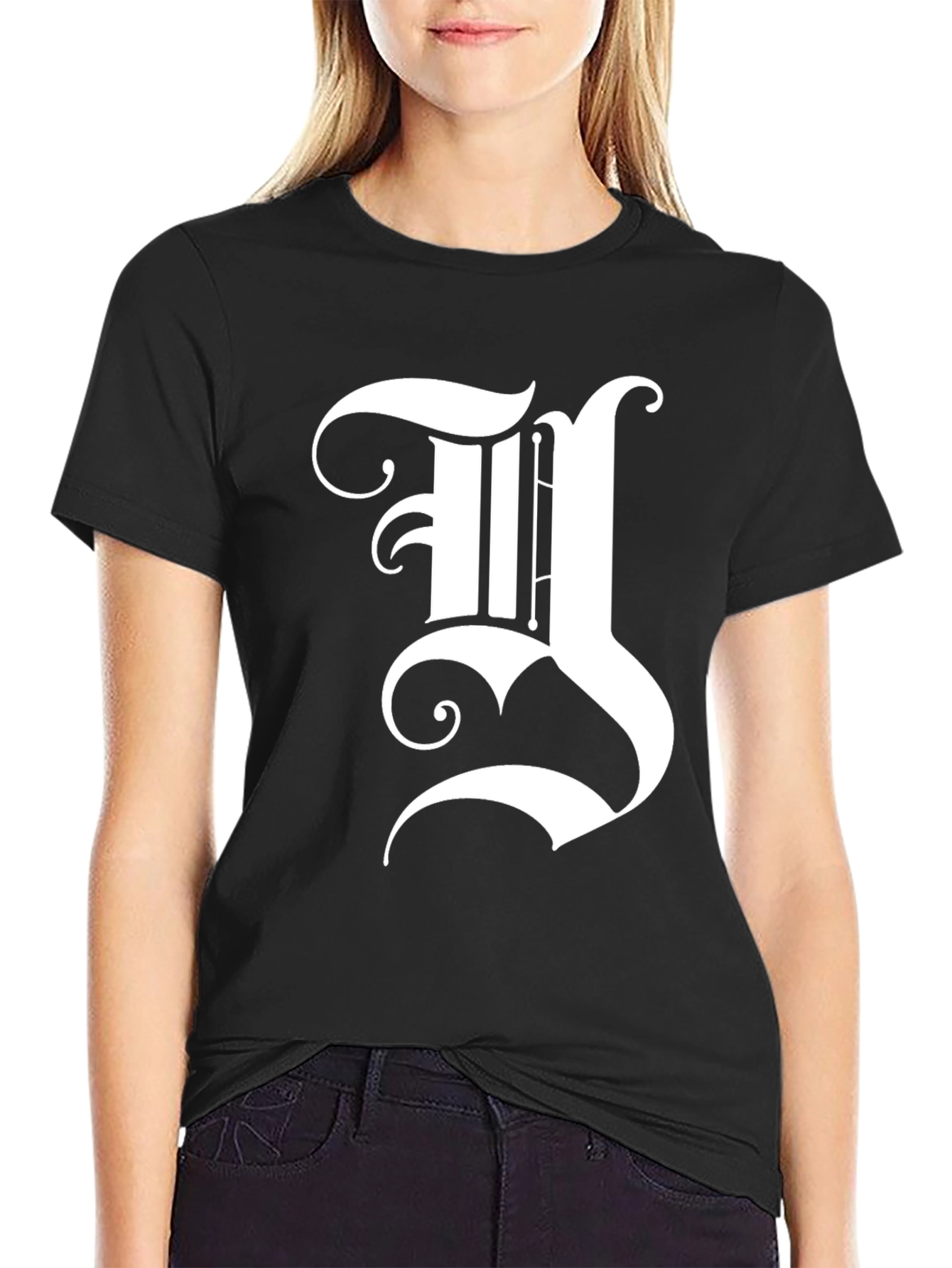 Gothic Initial Y Graphic Black Tee