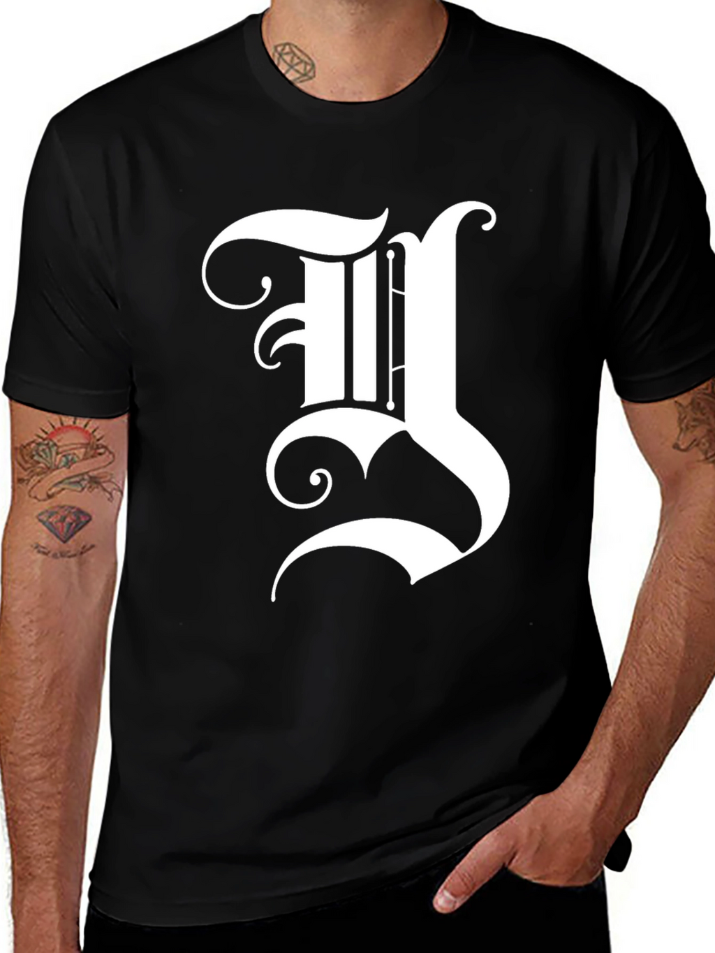 Gothic Initial Y Graphic Black Tee