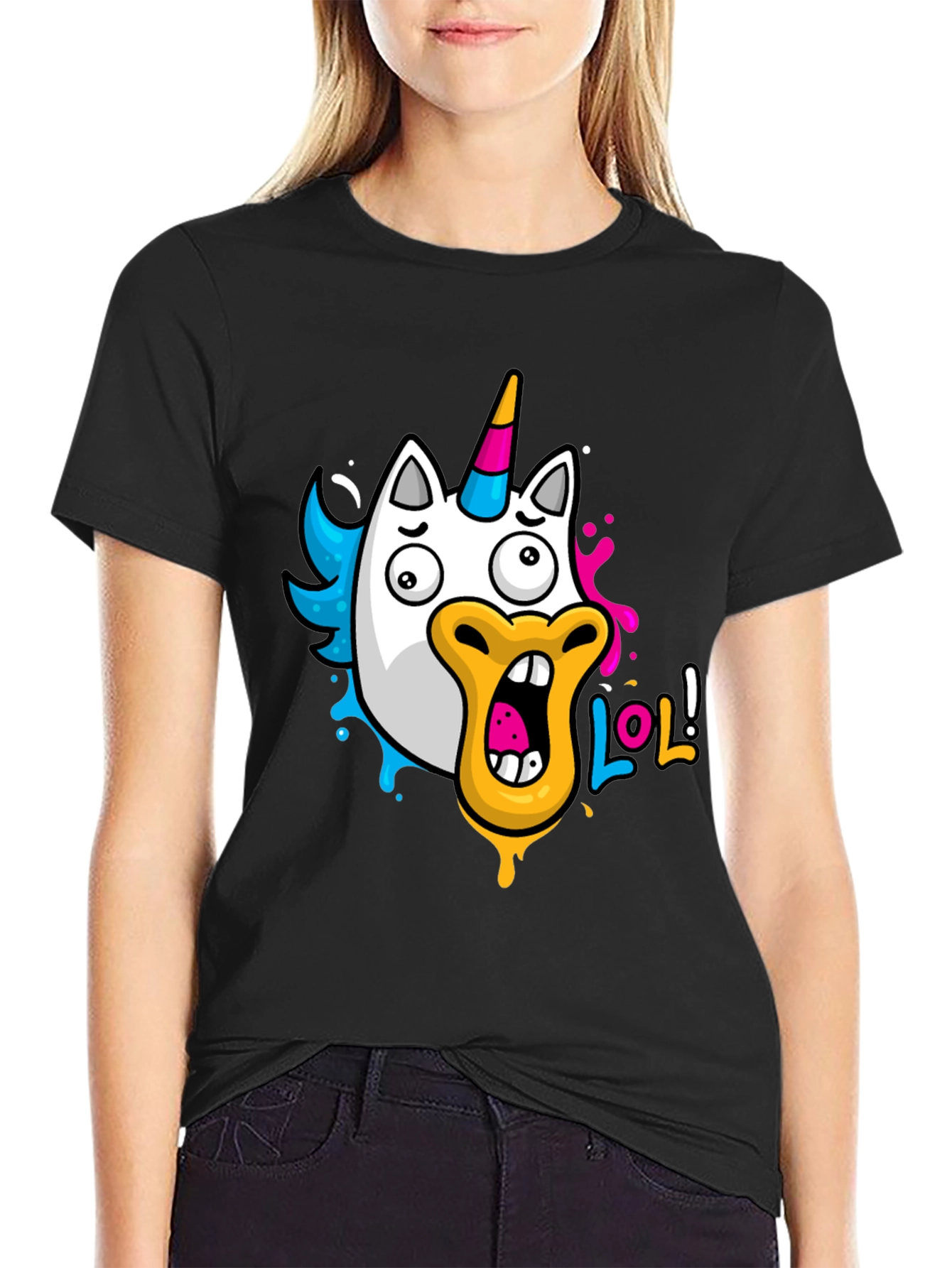 LOL Unicorn Graphic Tee - Mens Black T-Shirt