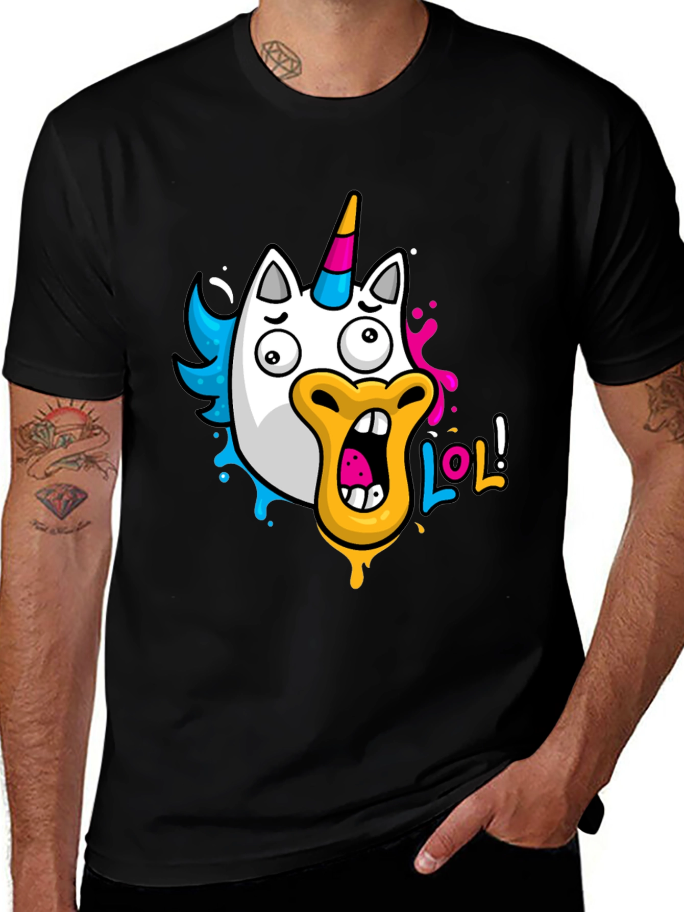 LOL Unicorn Graphic Tee - Mens Black T-Shirt
