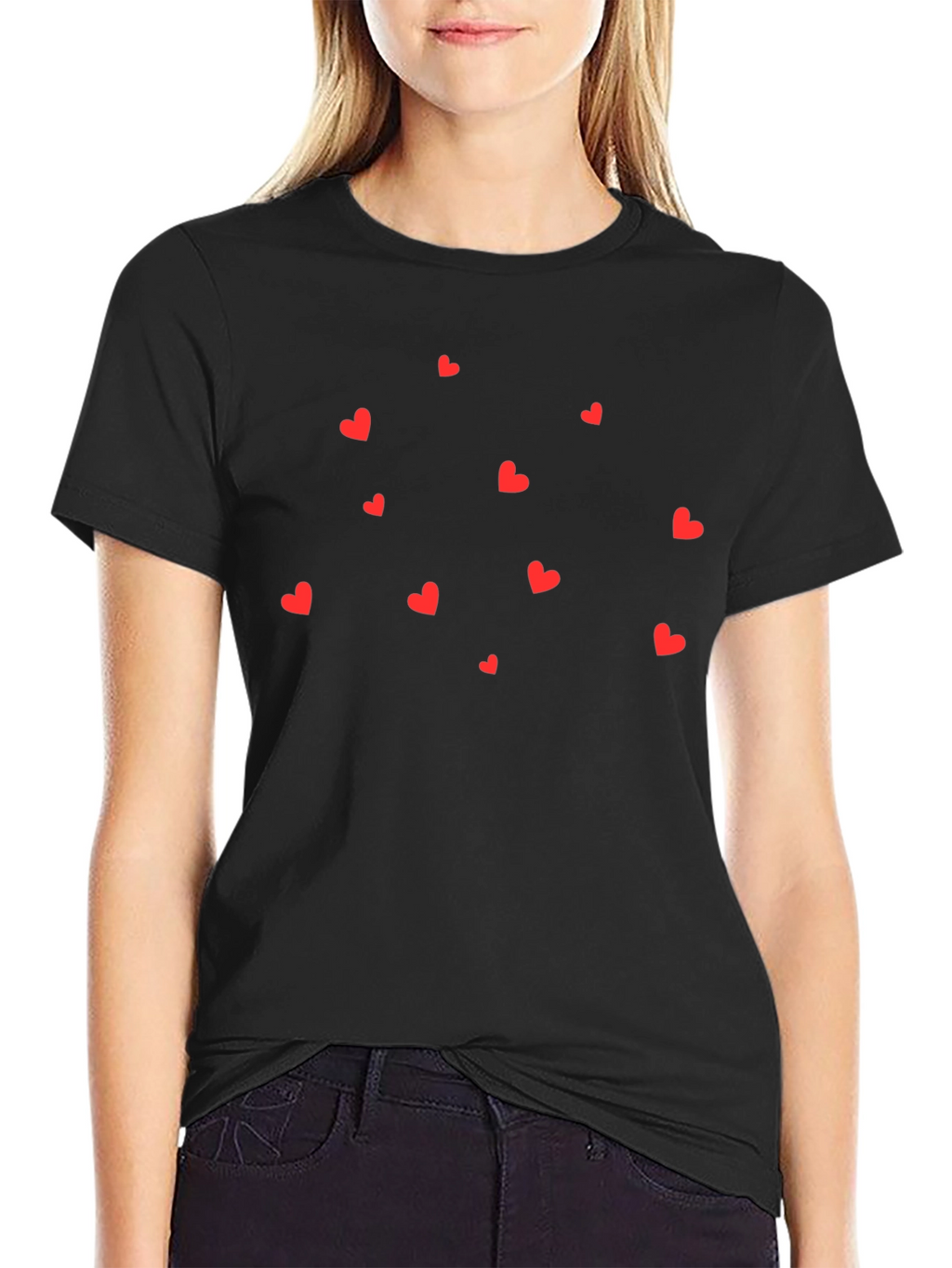 Black T-Shirt with Red Hearts