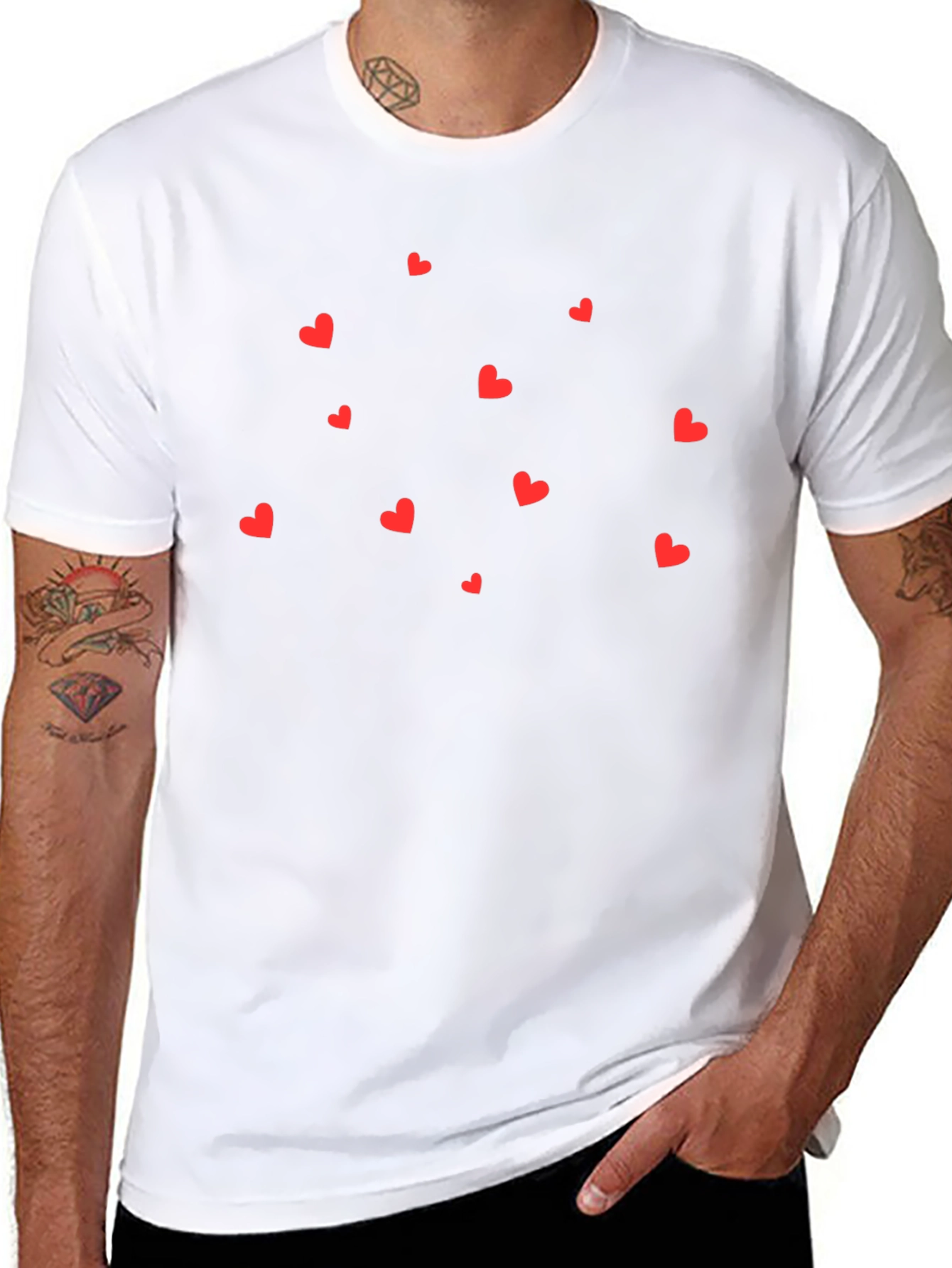 Black T-Shirt with Red Hearts