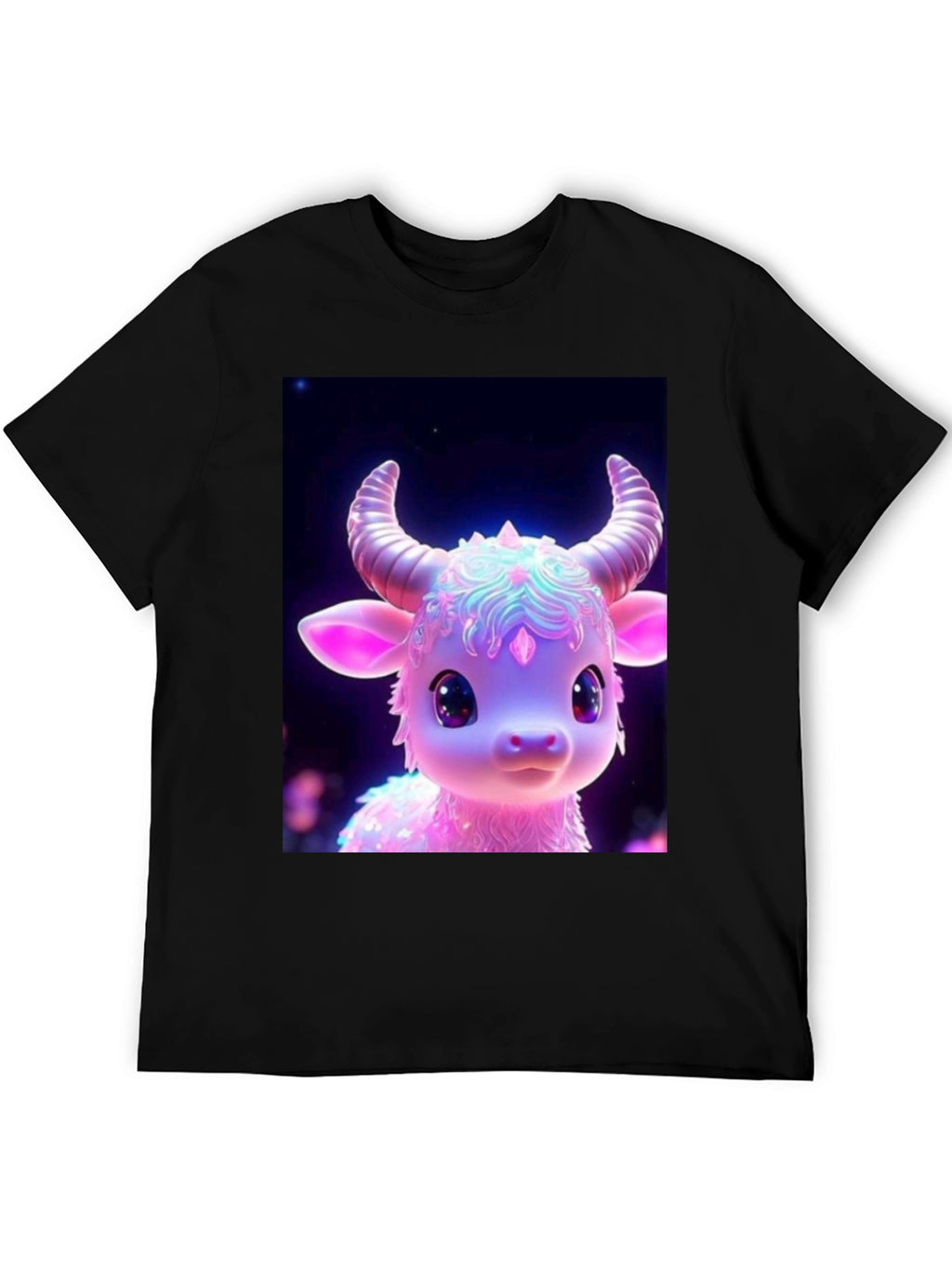 Cute Cartoon Cow Graphic Tee - Black