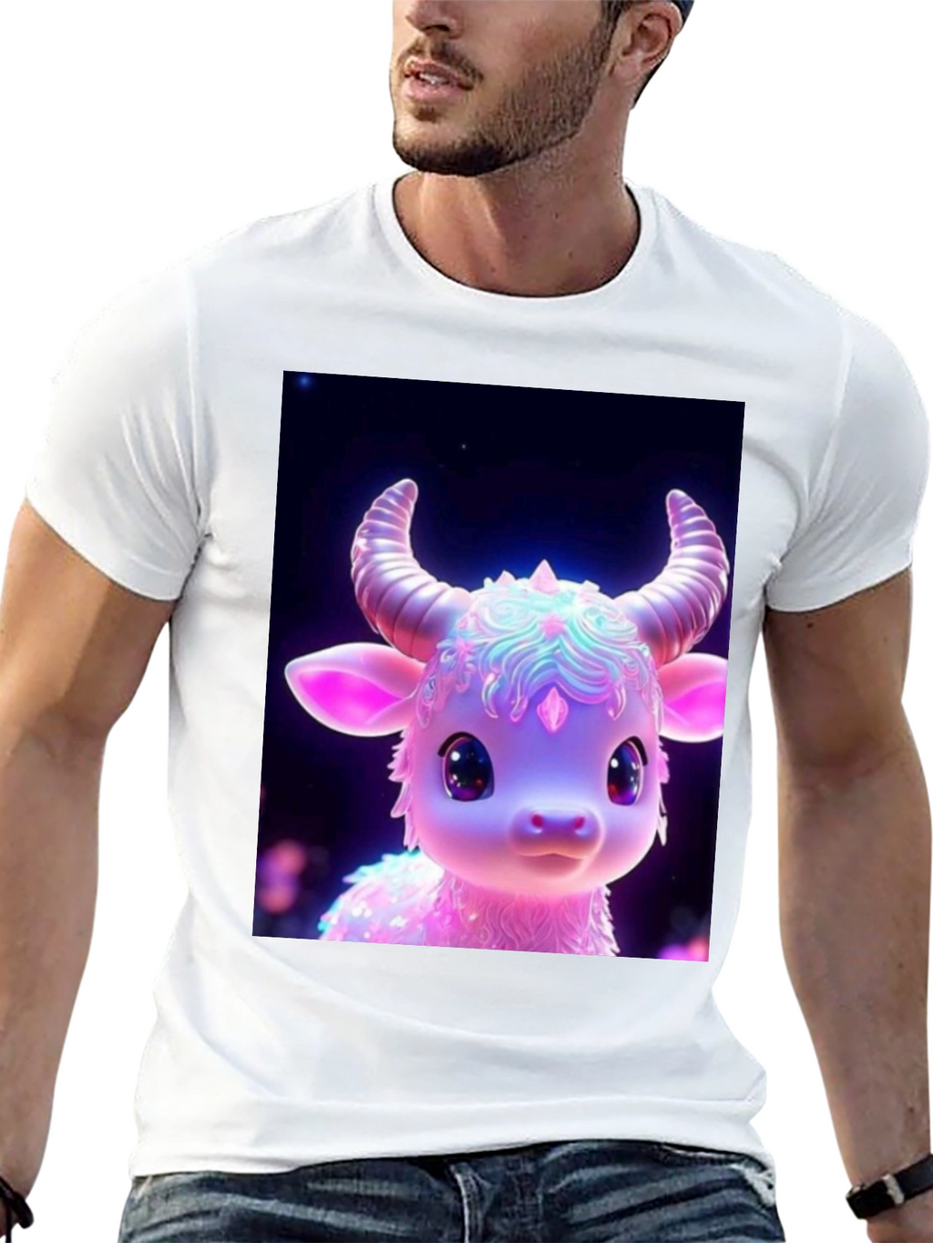 Cute Cartoon Cow Graphic Tee - Black