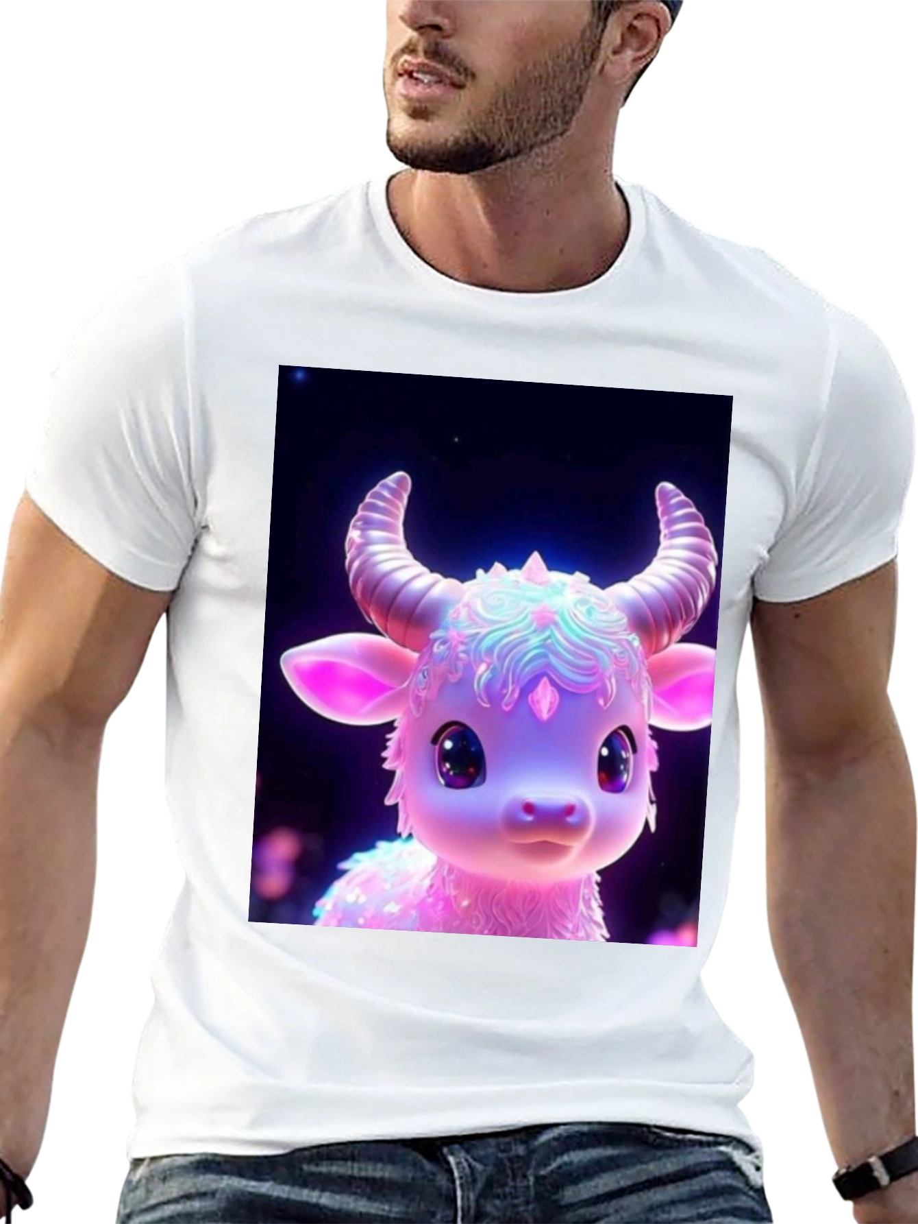 Cute Cartoon Cow Graphic Tee - Black