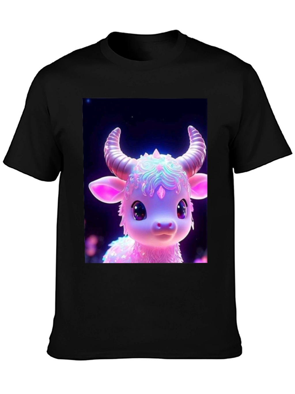 Cute Cartoon Cow Graphic Tee - Black