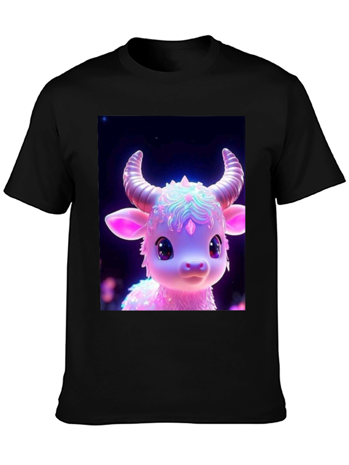 Cute Cartoon Cow Graphic Tee - Black