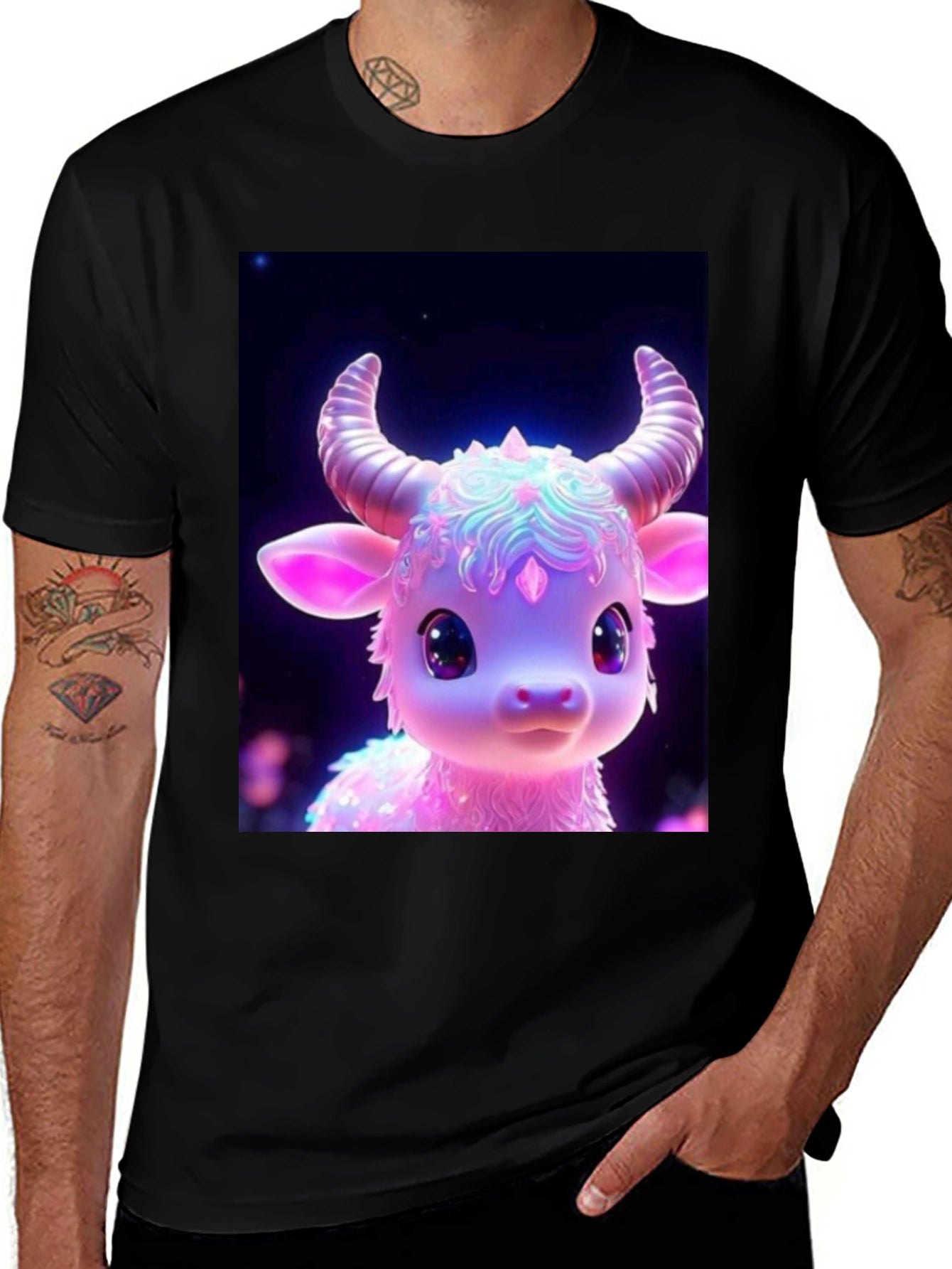 Cute Cartoon Cow Graphic Tee - Black
