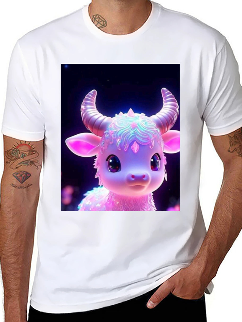 Cute Cartoon Cow Graphic Tee - Black