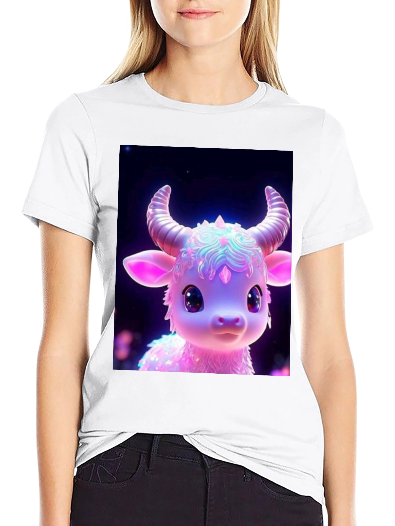 Cute Cartoon Cow Graphic Tee - Black