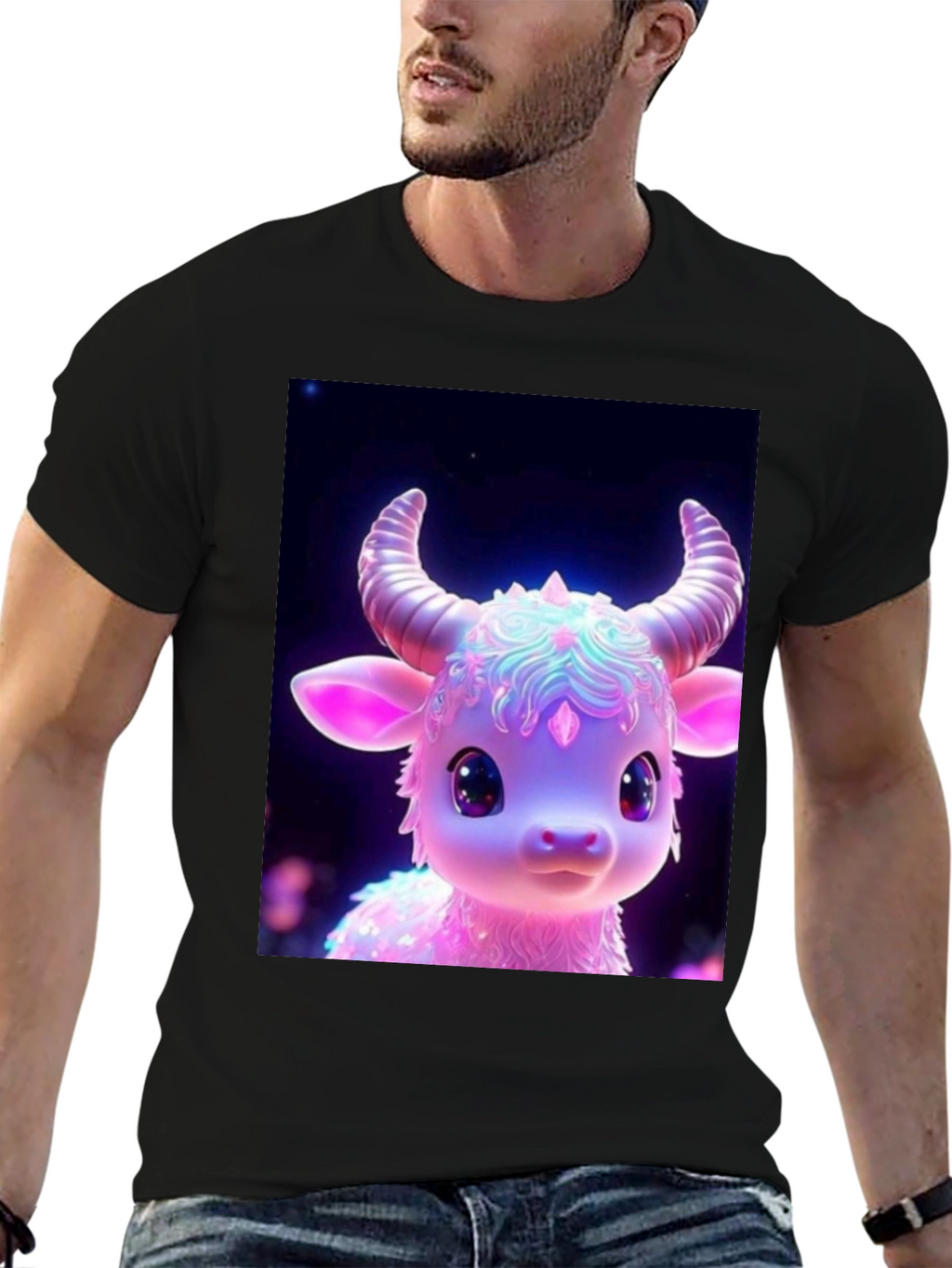 Cute Cartoon Cow Graphic Tee - Black