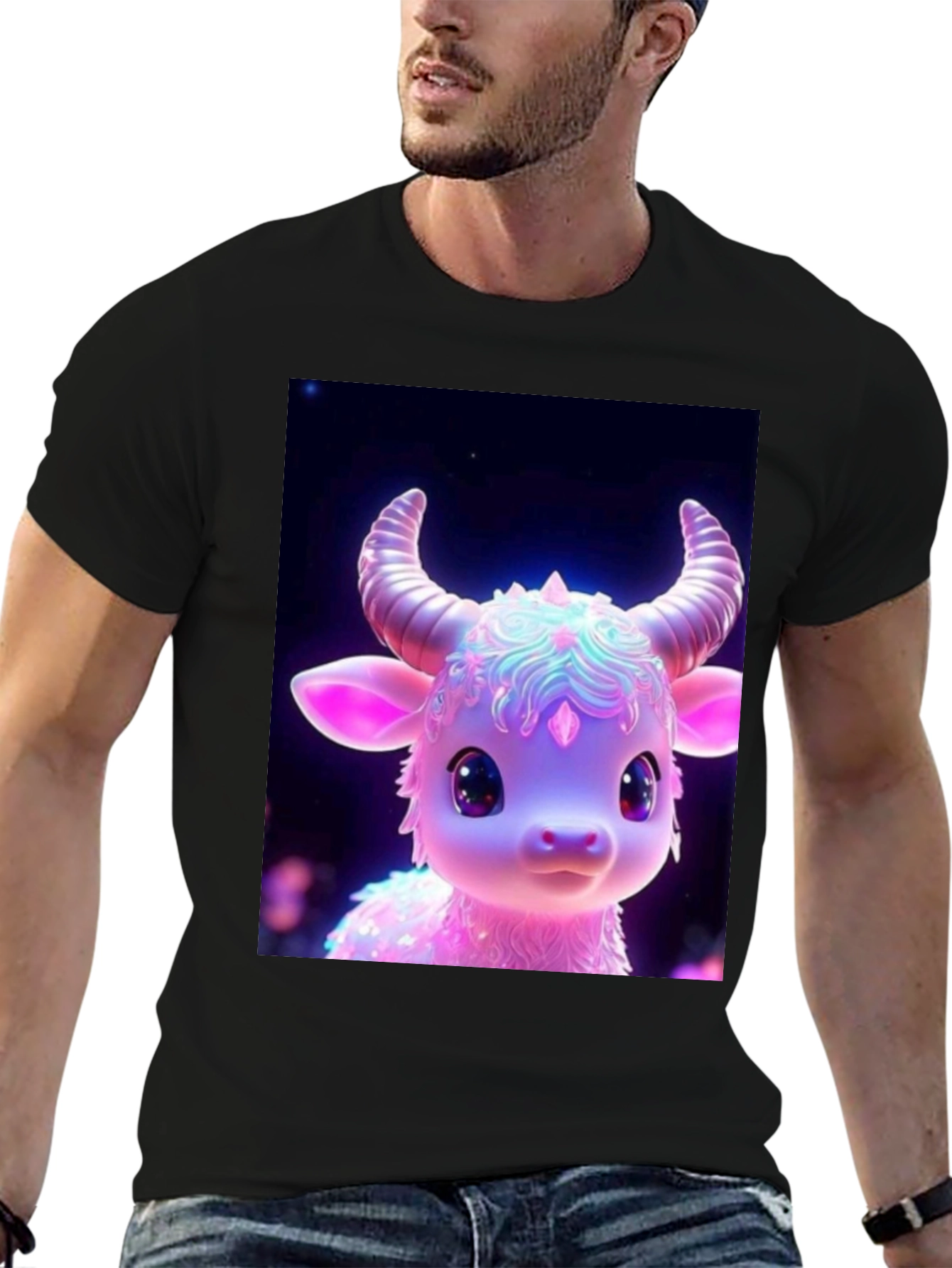Cute Cartoon Cow Graphic Tee - Black