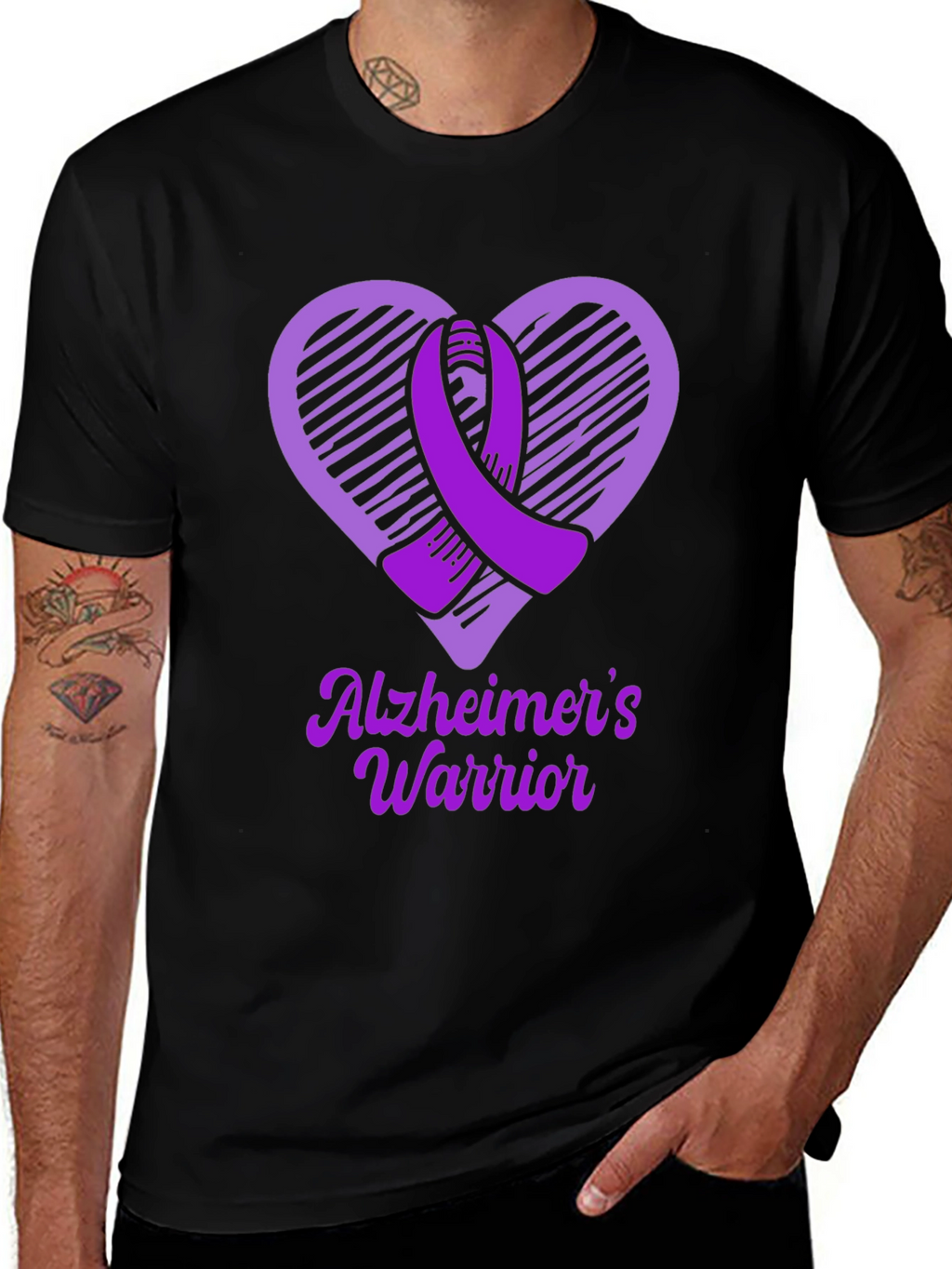 Alzheimers Warrior Awareness T-Shirt Purple Ribbon Heart