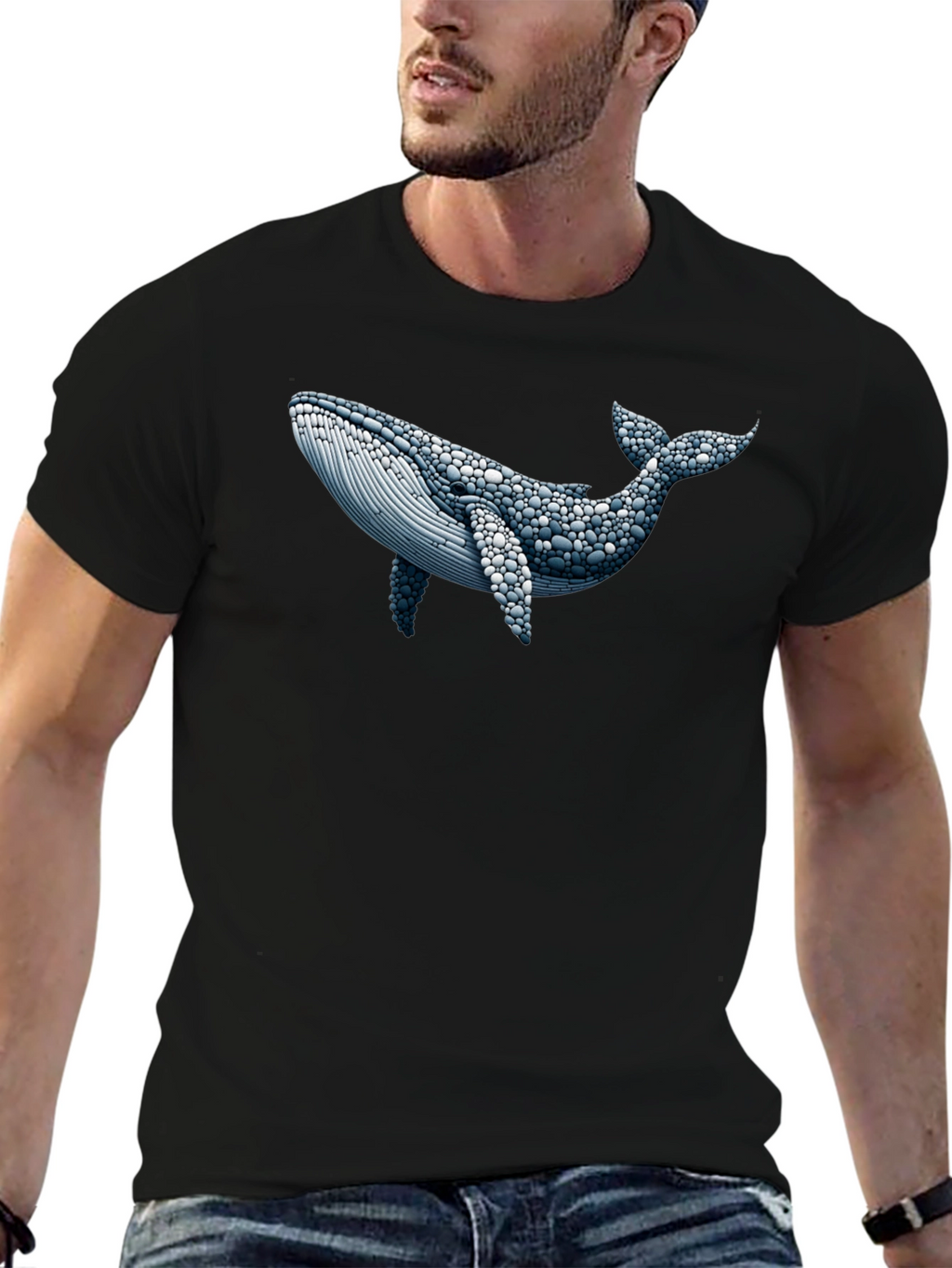 Whale Graphic Print Black T-Shirt