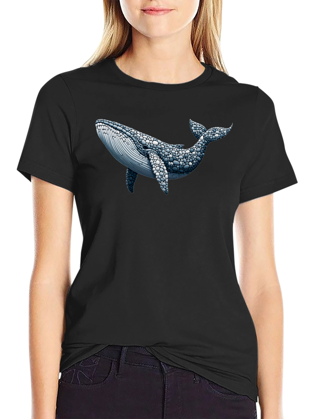 Whale Graphic Print Black T-Shirt