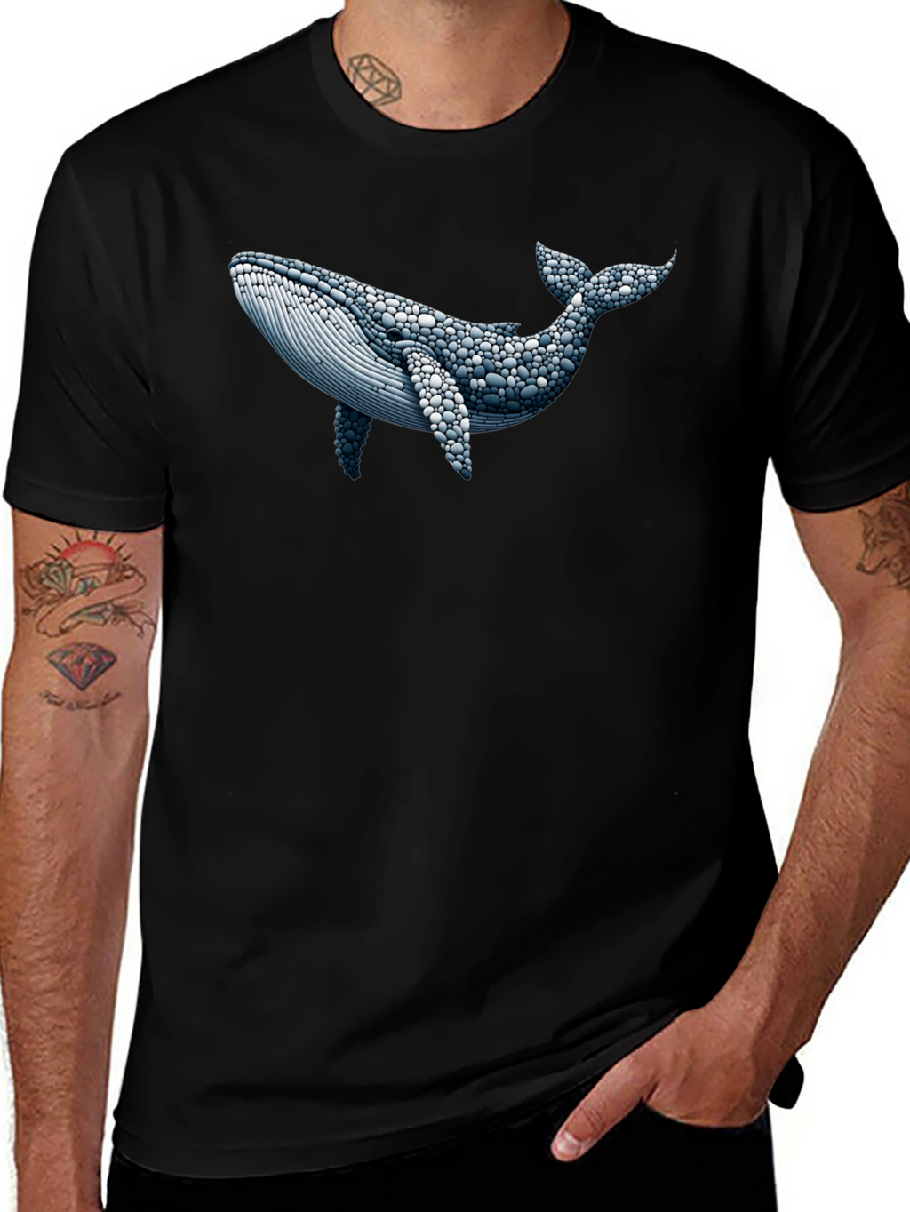Whale Graphic Print Black T-Shirt