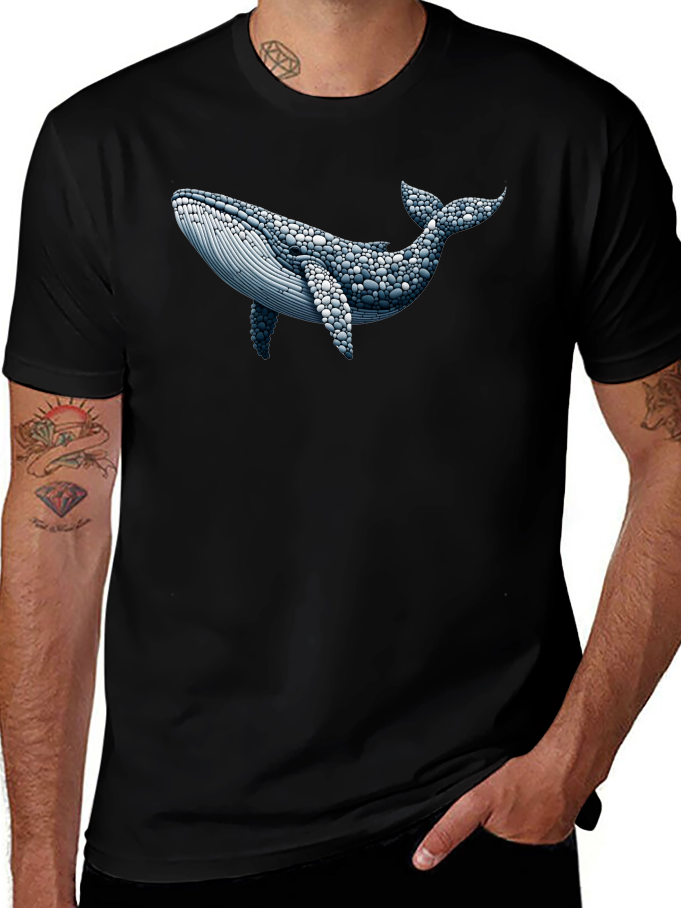 Whale Graphic Print Black T-Shirt