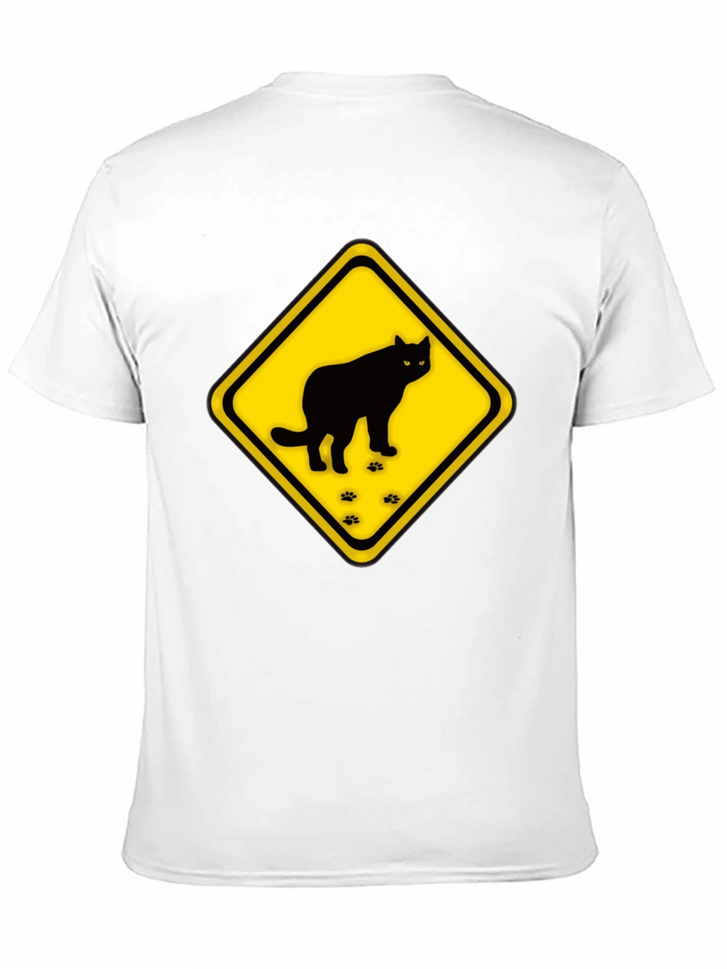 Caution Cat Crossing Black T-Shirt