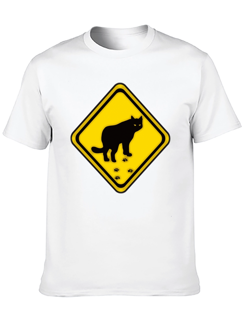 Caution Cat Crossing Black T-Shirt