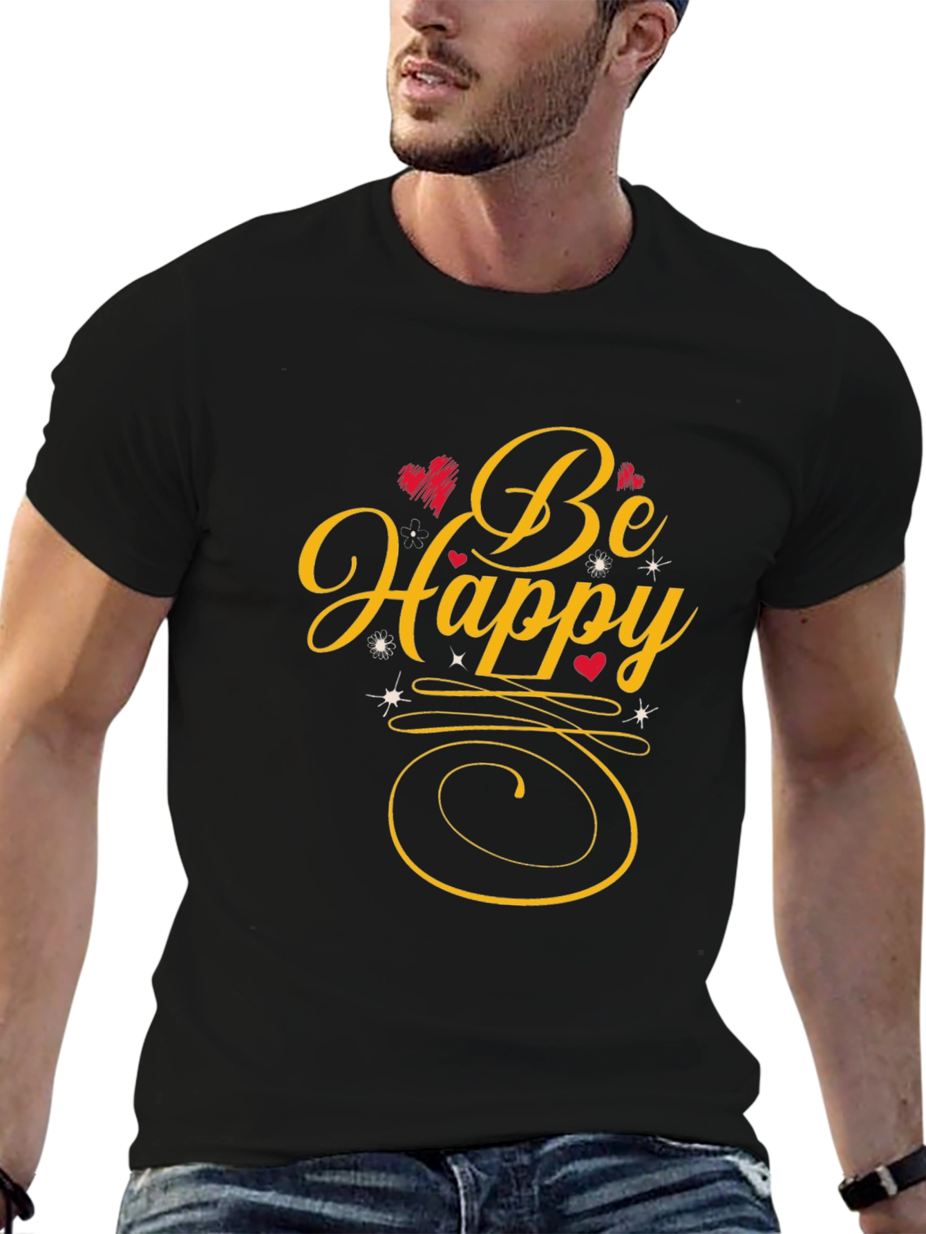Be Happy Graphic Tee - Black Casual Shirt