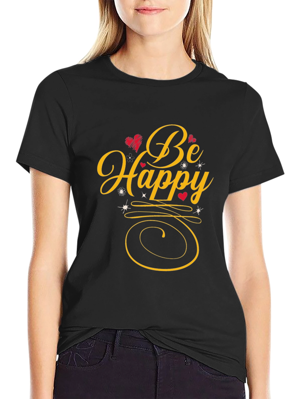 Be Happy Graphic Tee - Black Casual Shirt