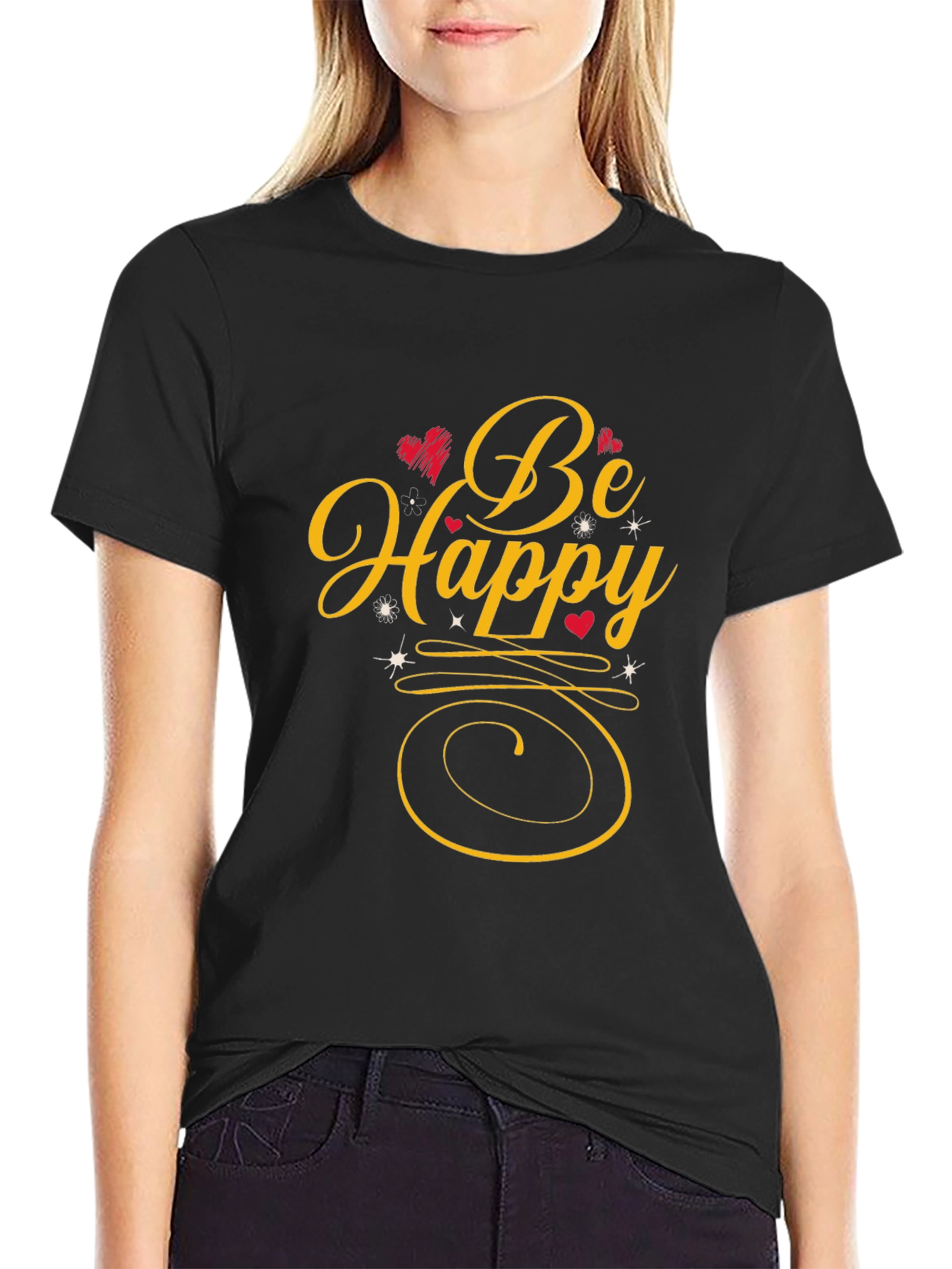 Be Happy Graphic Tee - Black Casual Shirt