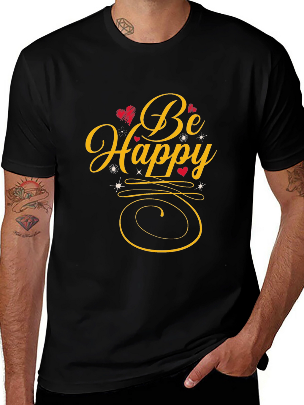 Be Happy Graphic Tee - Black Casual Shirt