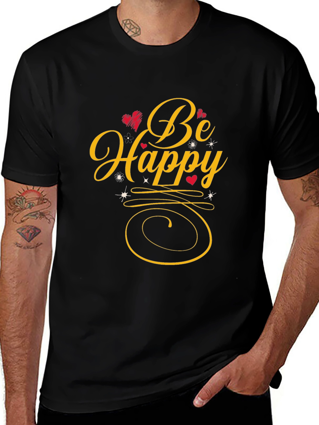 Be Happy Graphic Tee - Black Casual Shirt