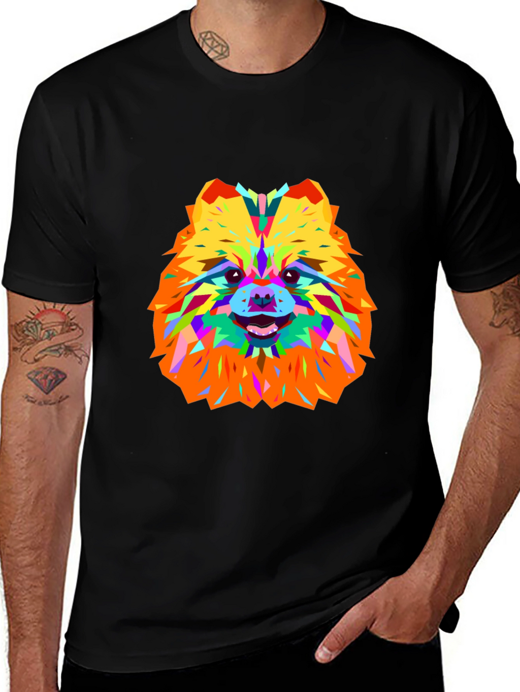 Geometric Dog Art Black T-Shirt