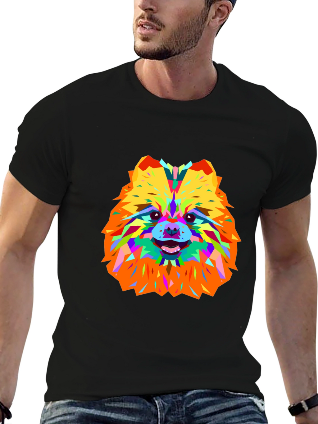 Geometric Dog Art Black T-Shirt
