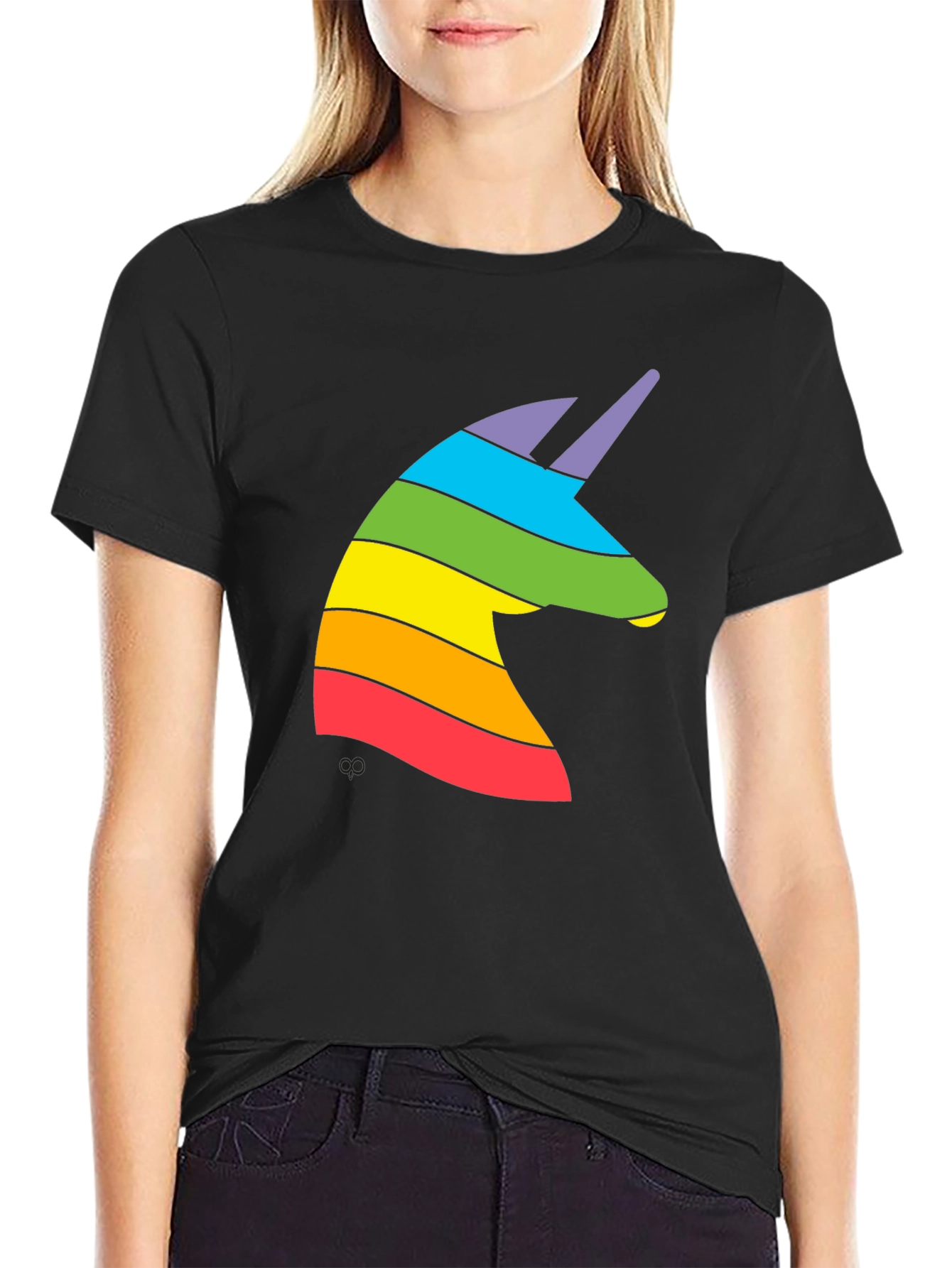 Rainbow Unicorn Graphic Tee - Black Cotton T-Shirt