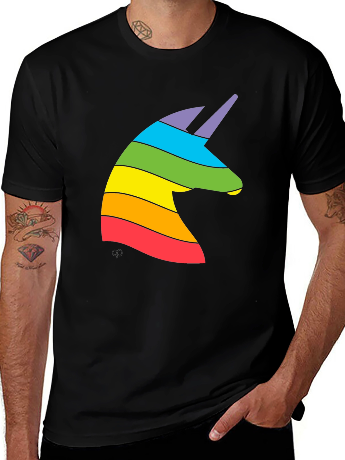 Rainbow Unicorn Graphic Tee - Black Cotton T-Shirt