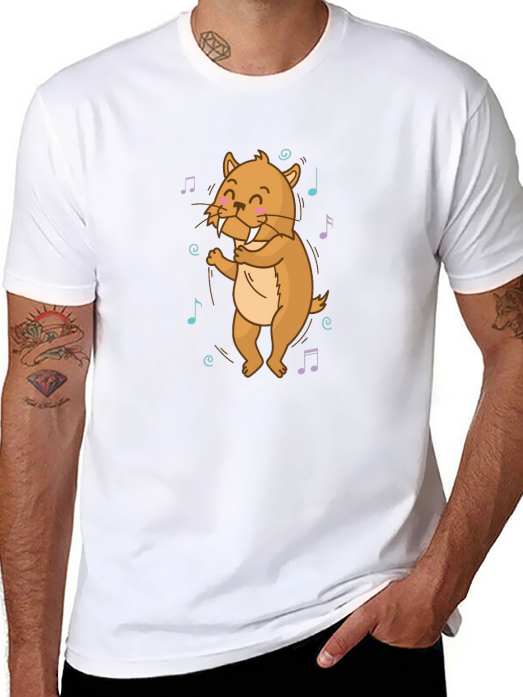 Dancing Walrus Music Notes Black T-Shirt