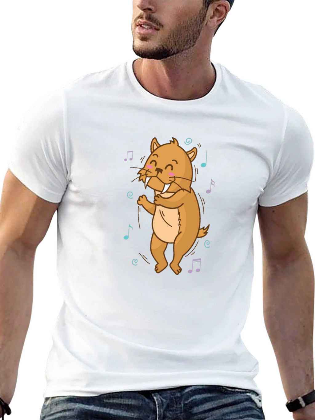 Dancing Walrus Music Notes Black T-Shirt